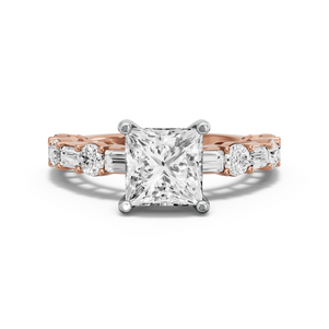 Image for Princess Pave Basket Ring with Alternating Baguette band