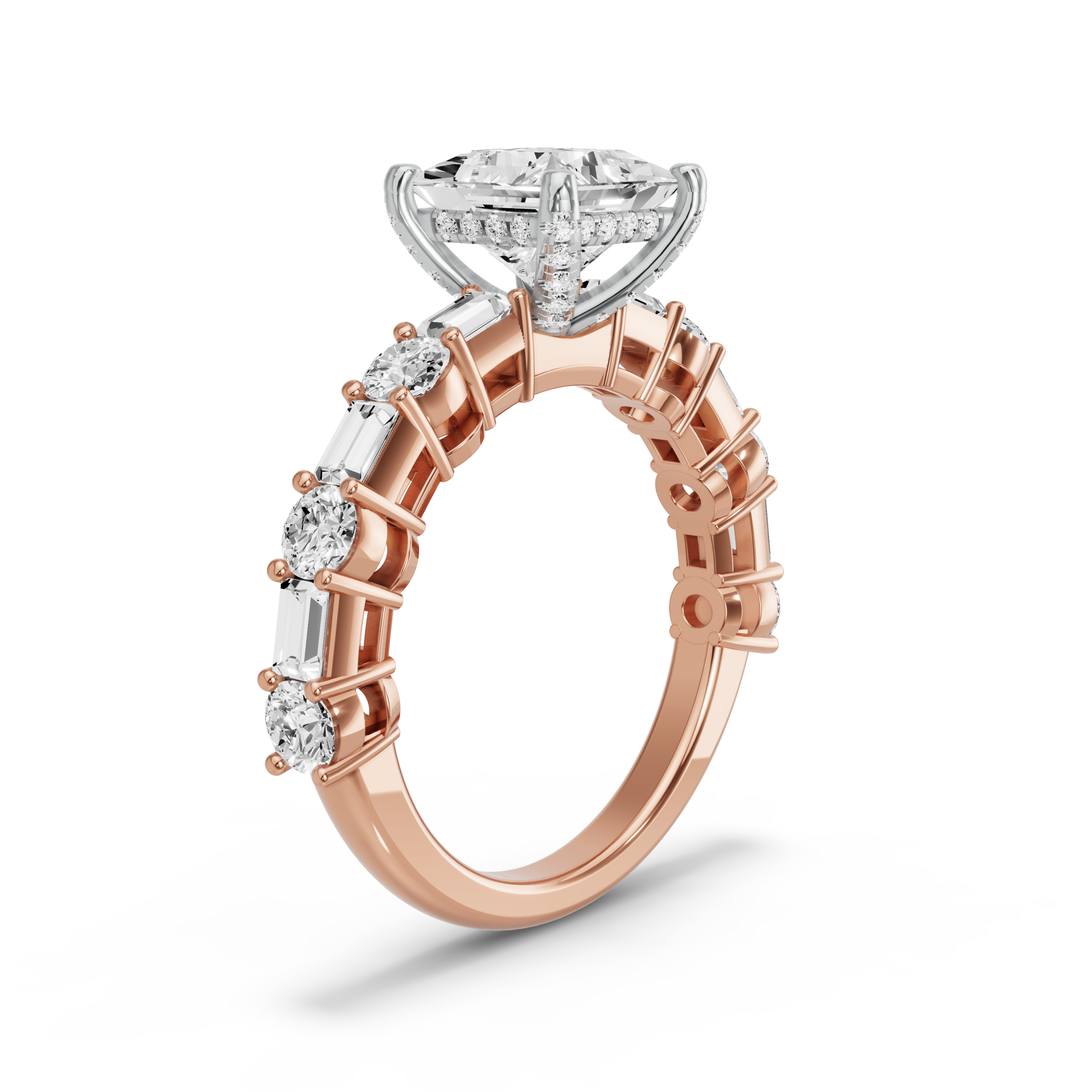 Image for Princess Pave Basket Ring with Alternating Baguette band in 10K Two Tone Yellow Gold