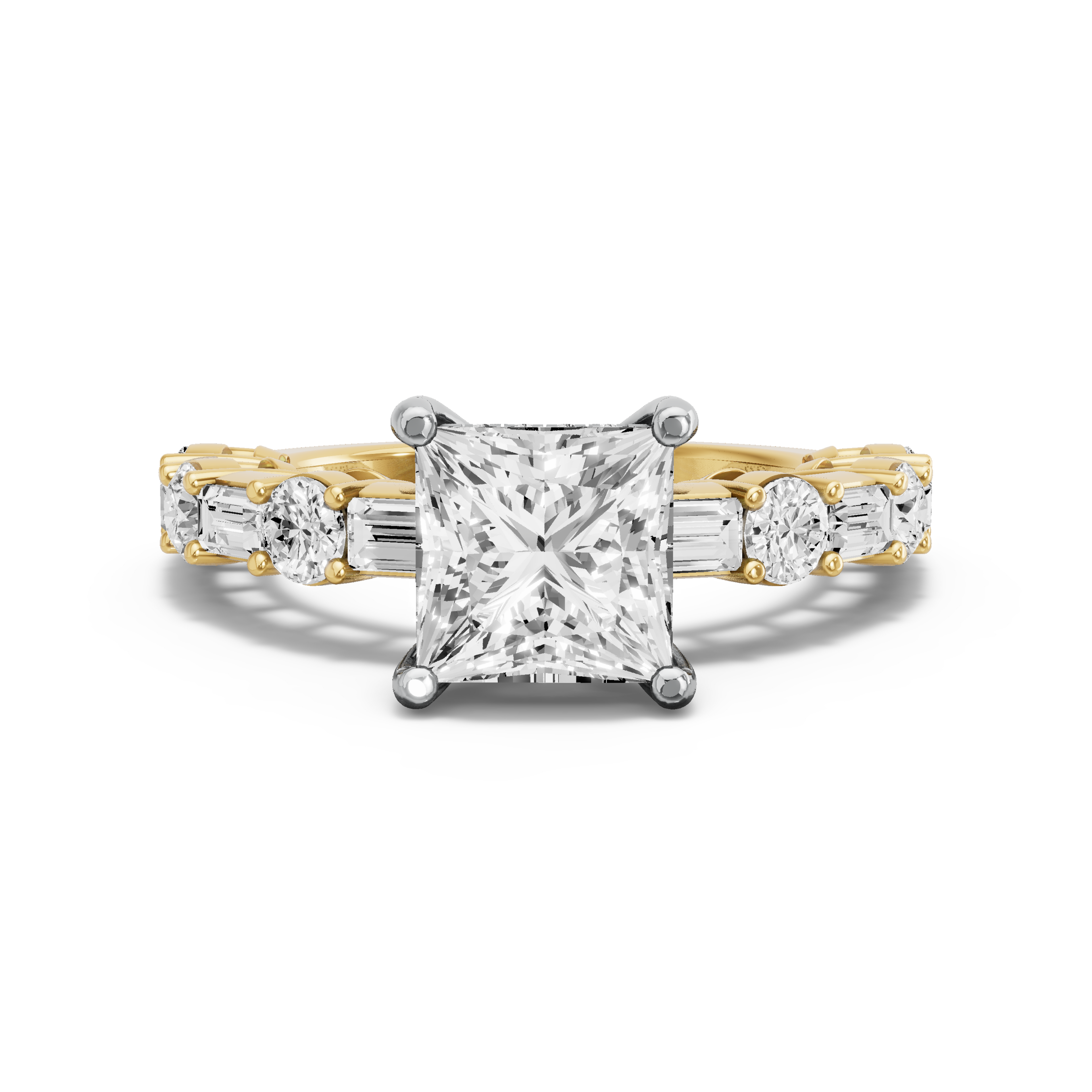 Image for Princess Pave Basket Ring with Alternating Baguette band in 14K Rose Gold
