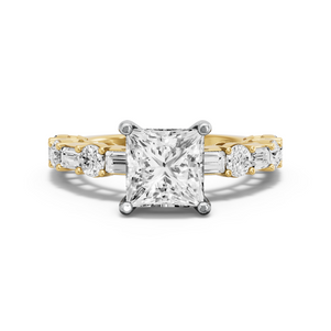 Image for Princess Pave Basket Ring with Alternating Baguette band