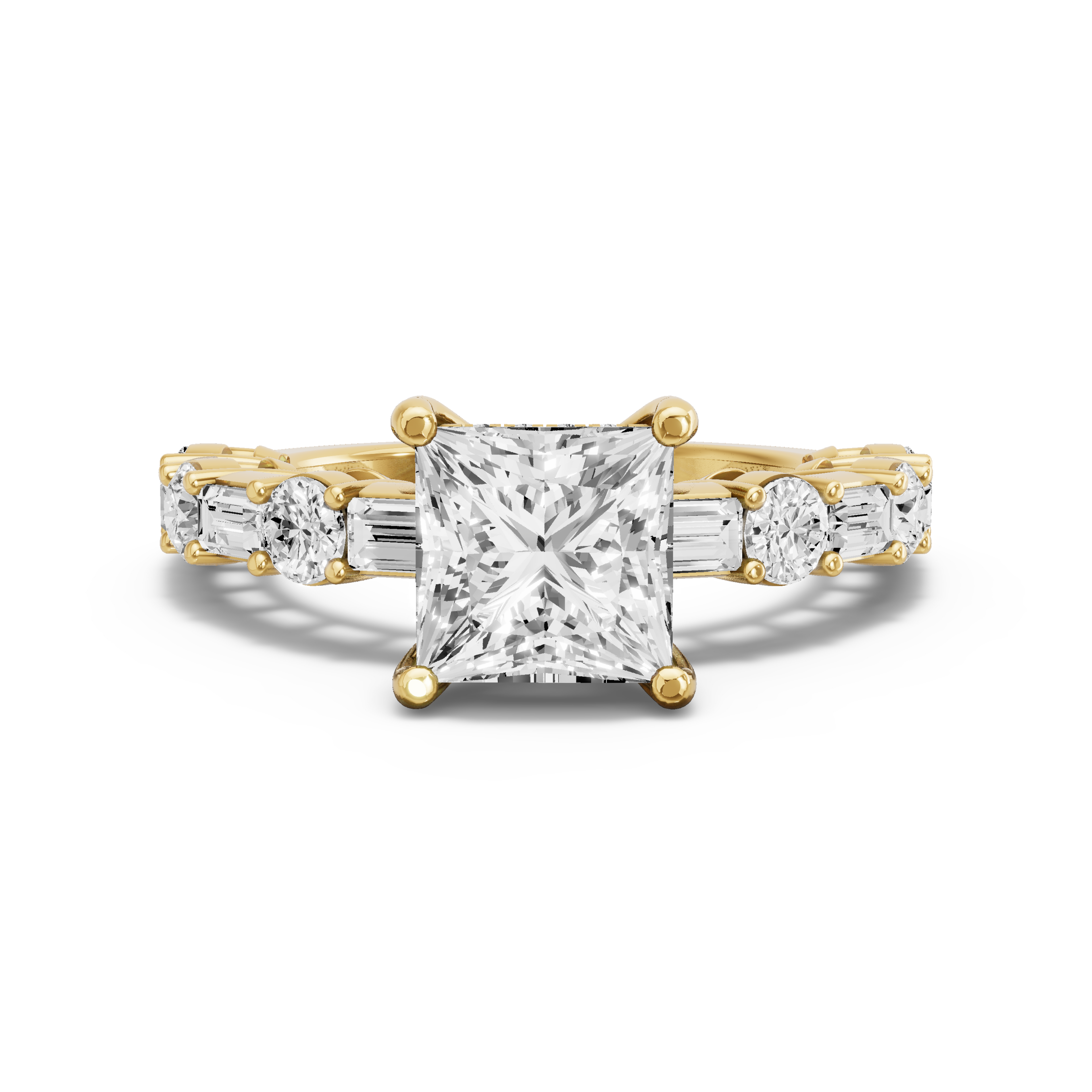 Image for Princess Pave Basket Ring with Alternating Baguette band in 18K White Gold