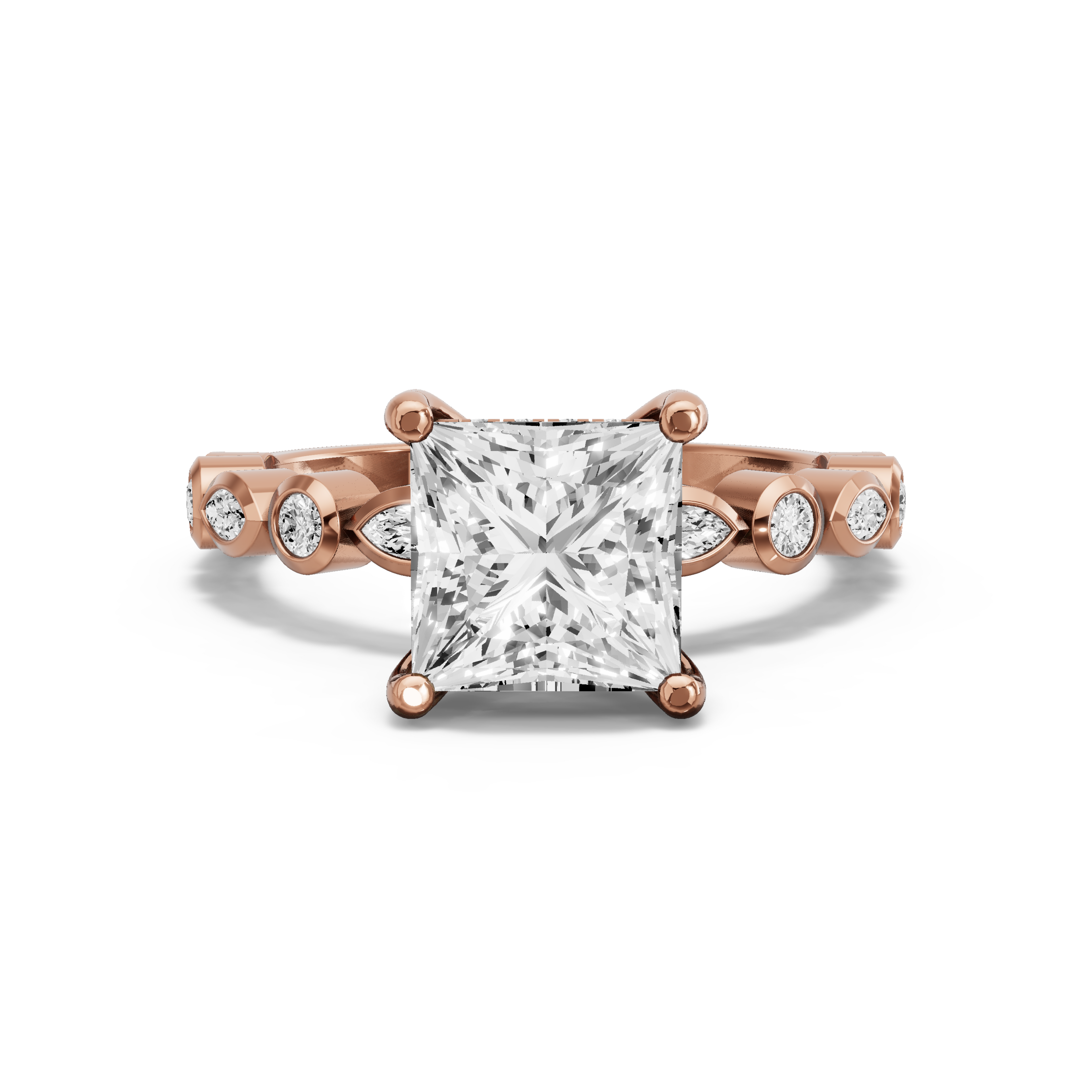 Image for Princess Pave Basket Ring with Alternating Marquise band in 18K Yellow Gold