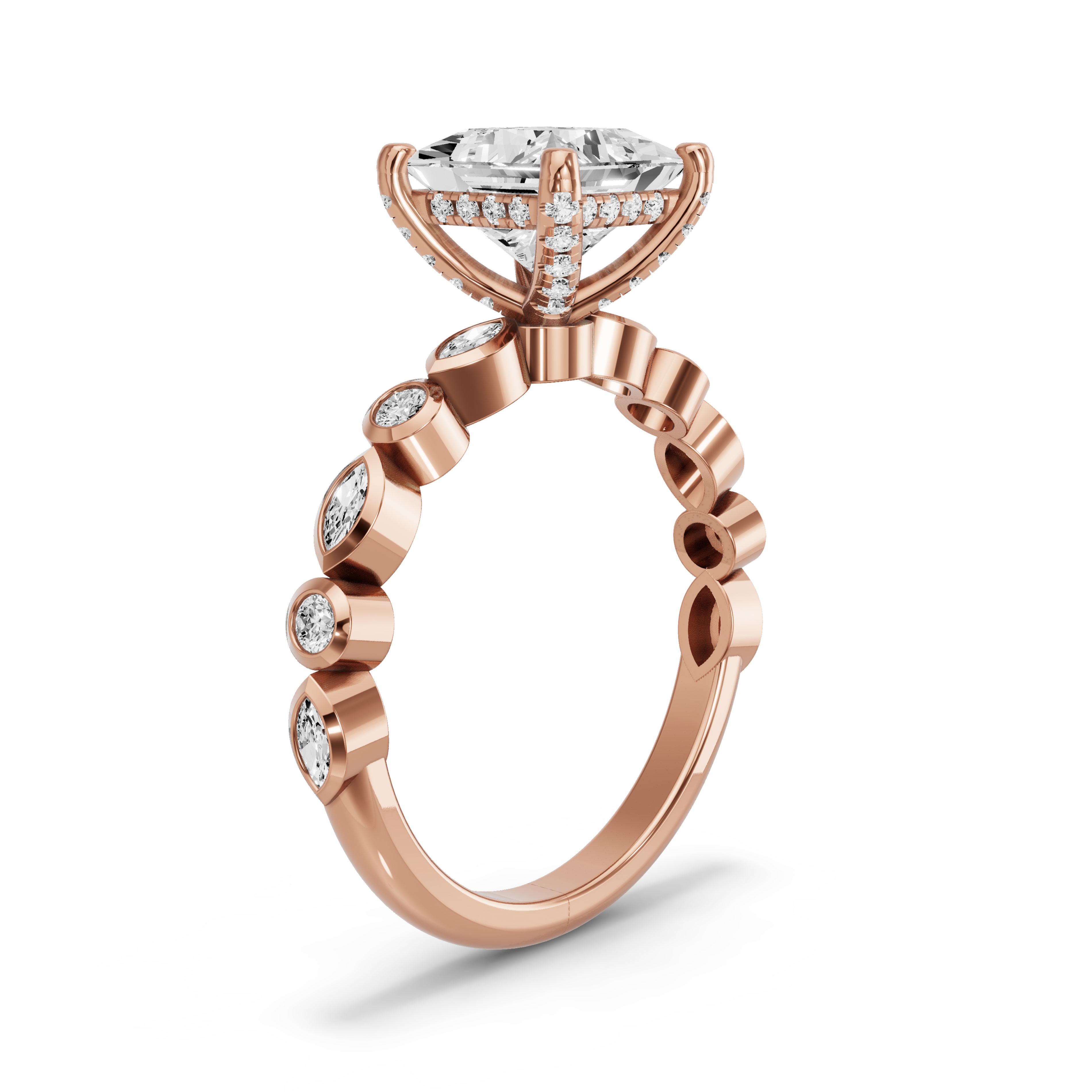 Image for Princess Pave Basket Ring with Alternating Marquise band in 18K Yellow Gold