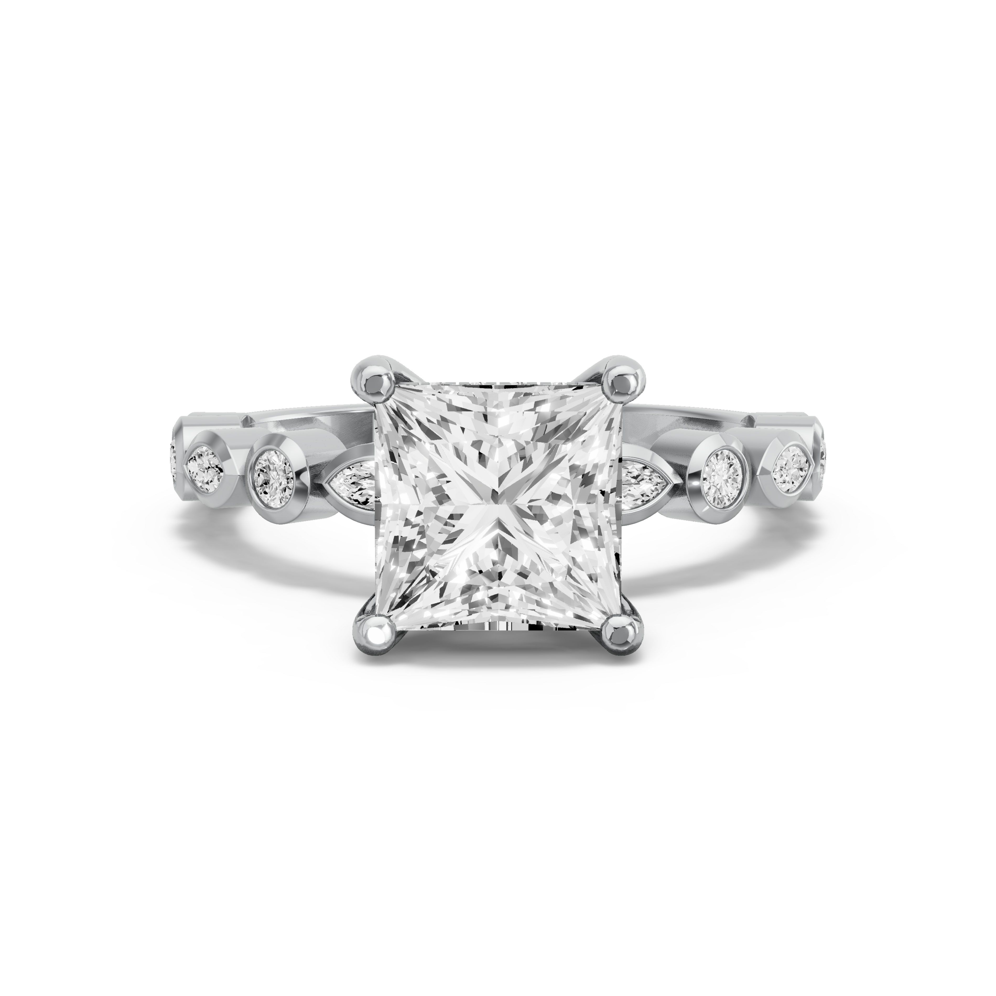 Image for Princess Pave Basket Ring with Alternating Marquise band in 14K Two Tone Rose Gold