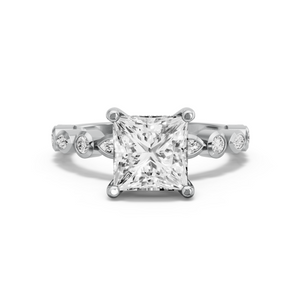 Image for Princess Pave Basket Ring with Alternating Marquise band in 10K White Gold