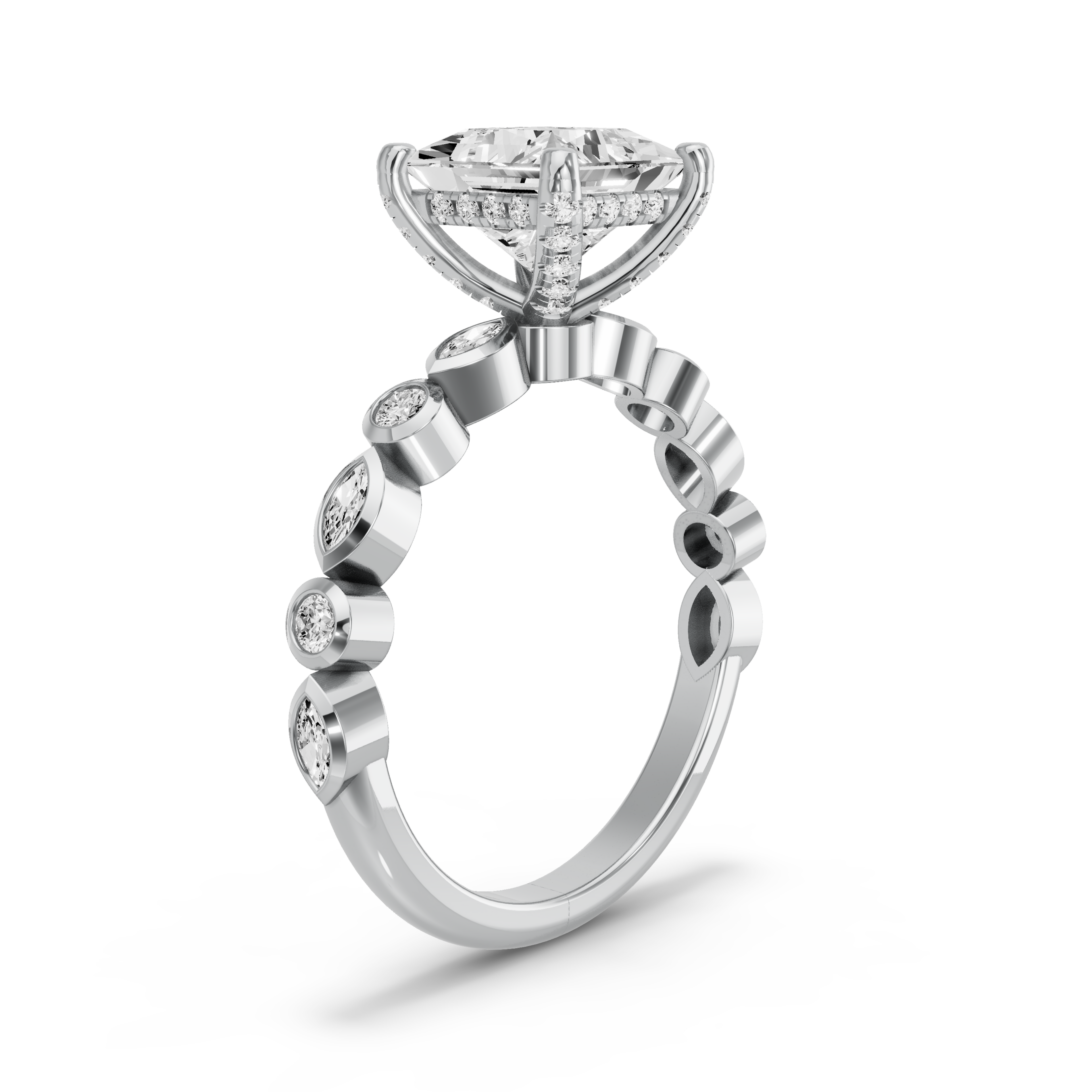 Image for Princess Pave Basket Ring with Alternating Marquise band in 14K Two Tone Rose Gold