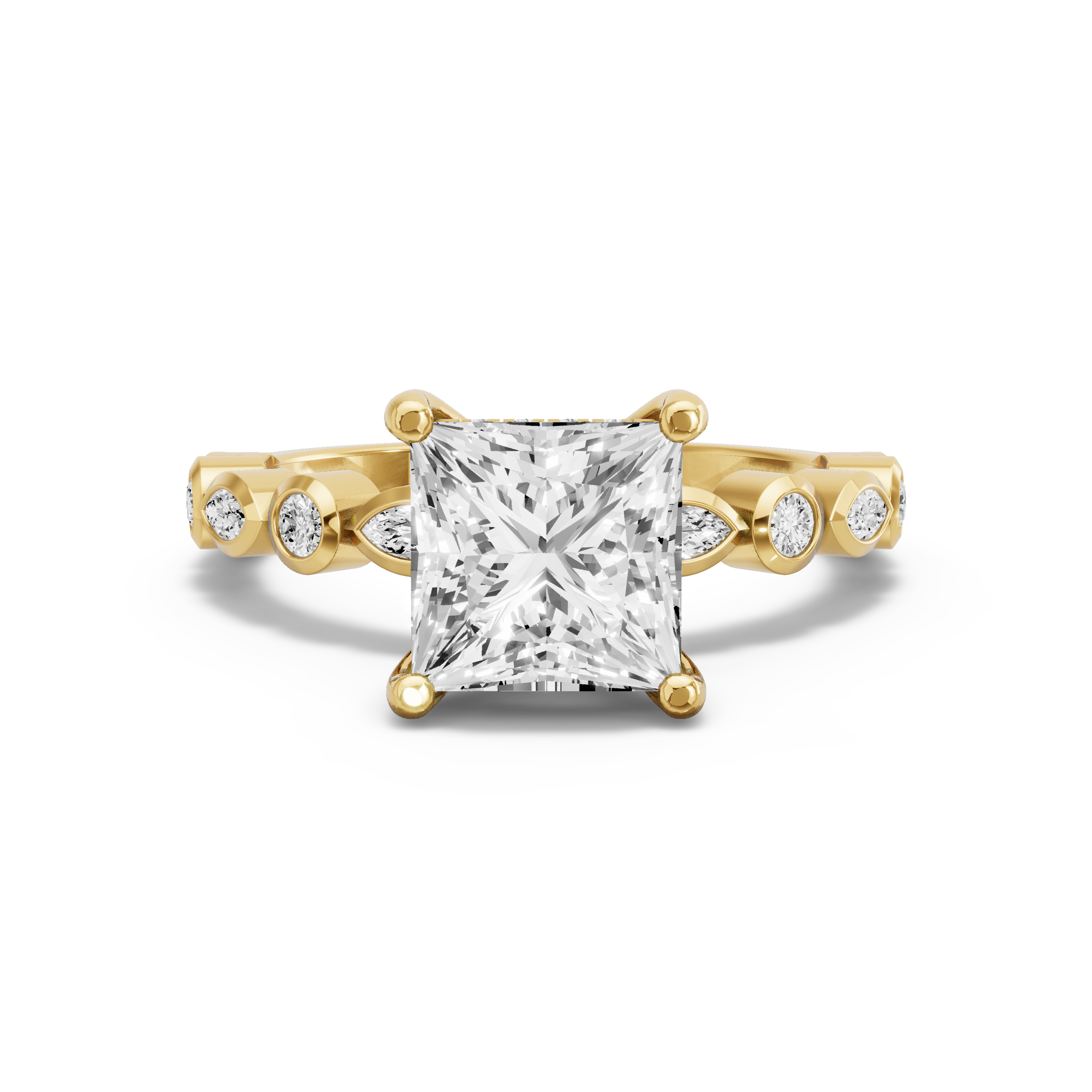 Image for Princess Pave Basket Ring with Alternating Marquise band in 14K White Gold