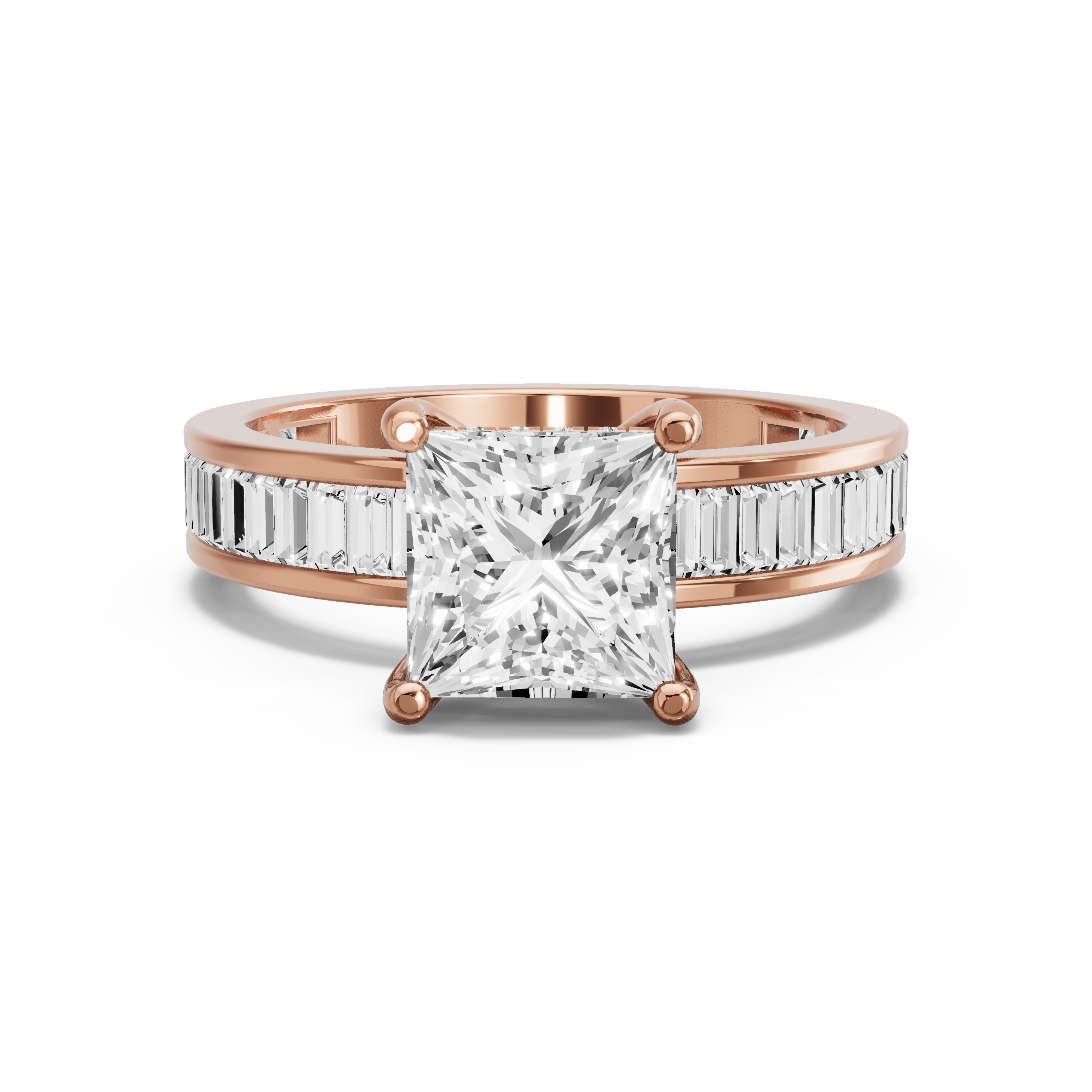 Image for Princess Pave Basket Ring with Baguette Channel band in 14K Yellow Gold