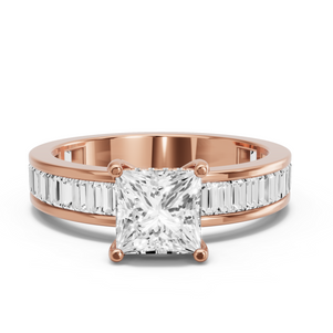 Image for Princess Pave Basket Ring with Baguette Channel band