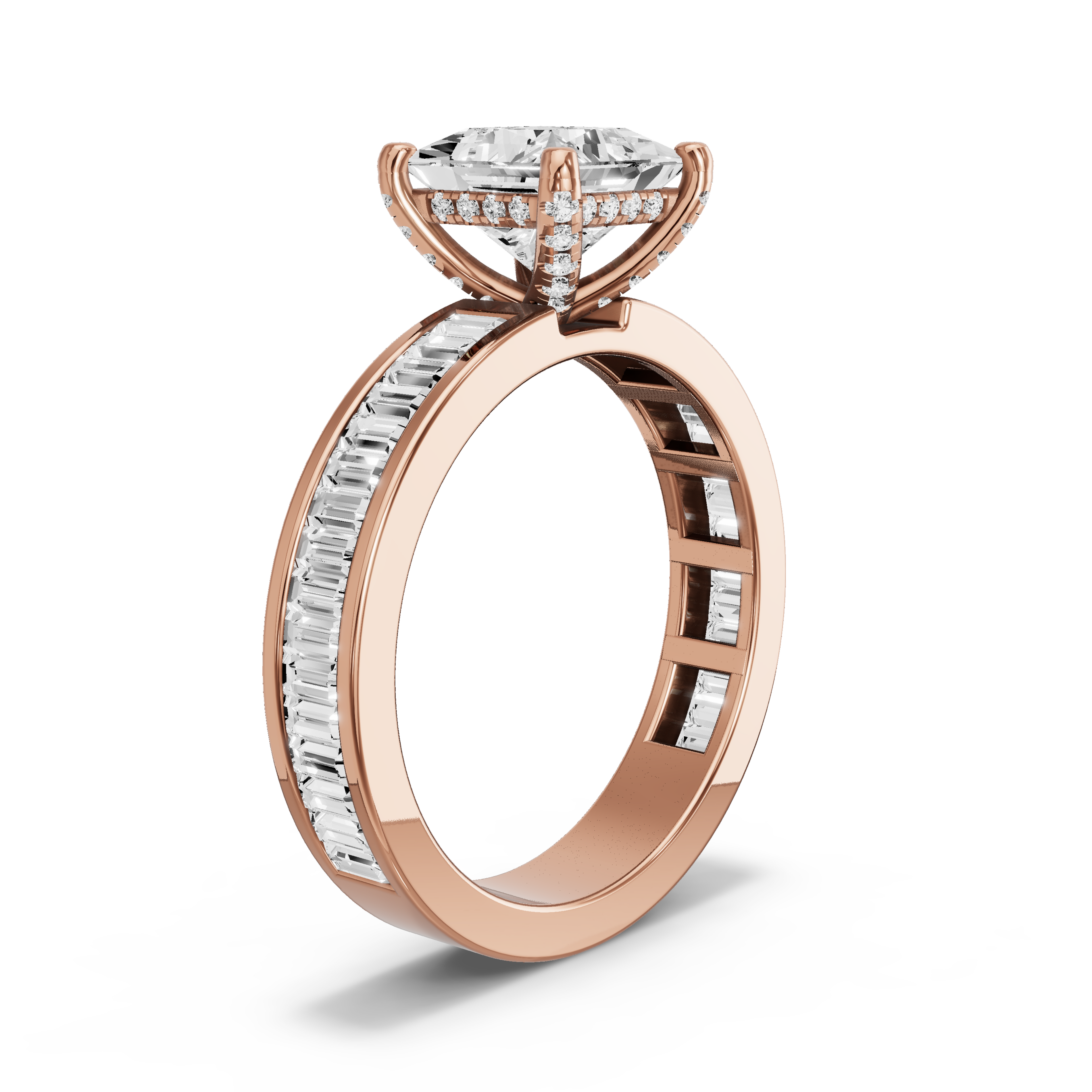 Image for Princess Pave Basket Ring with Baguette Channel band in 14K Yellow Gold