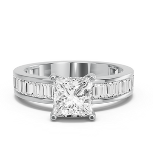 Image for Princess Pave Basket Ring with Baguette Channel band