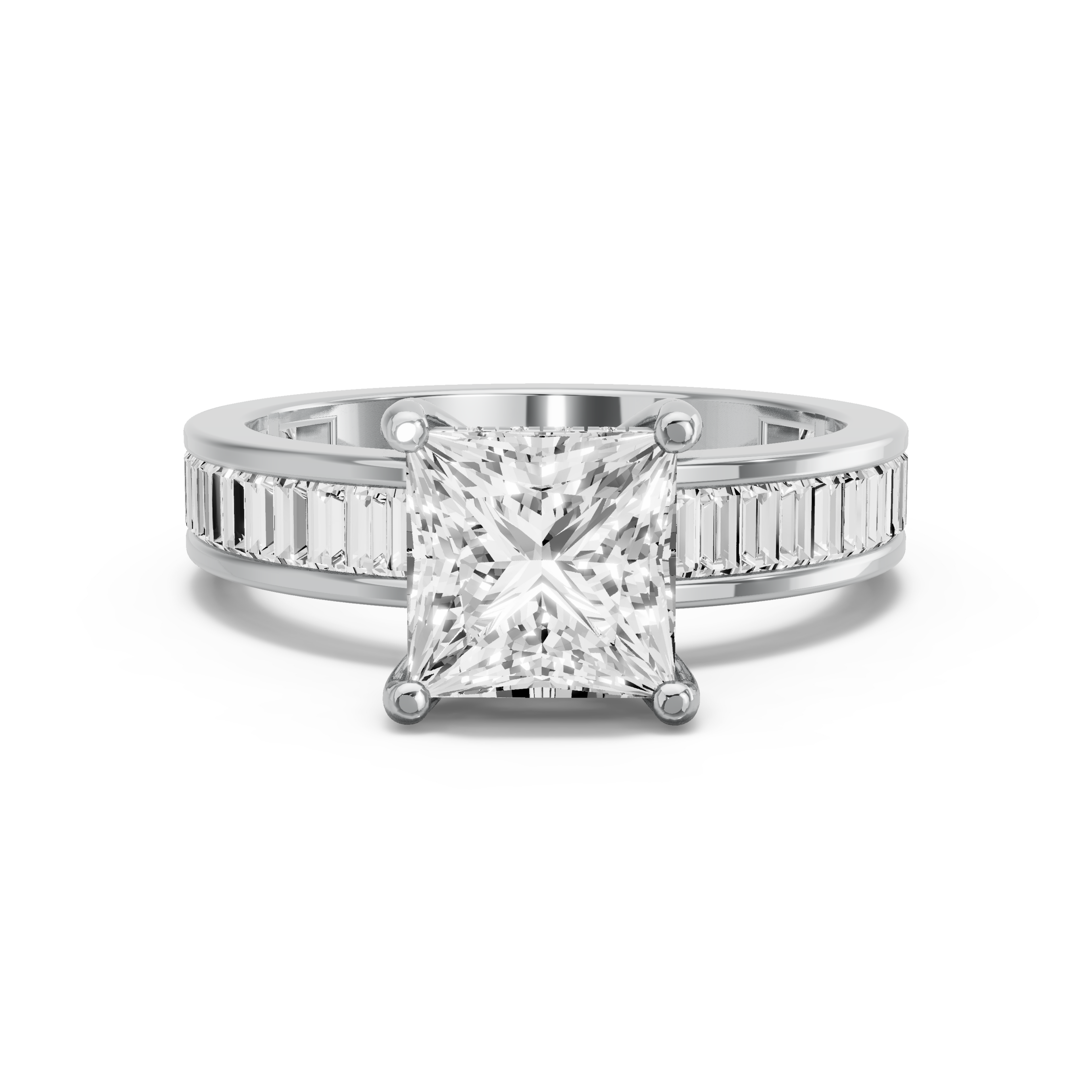 Image for Princess Pave Basket Ring with Baguette Channel band in 10K Two Tone Rose Gold