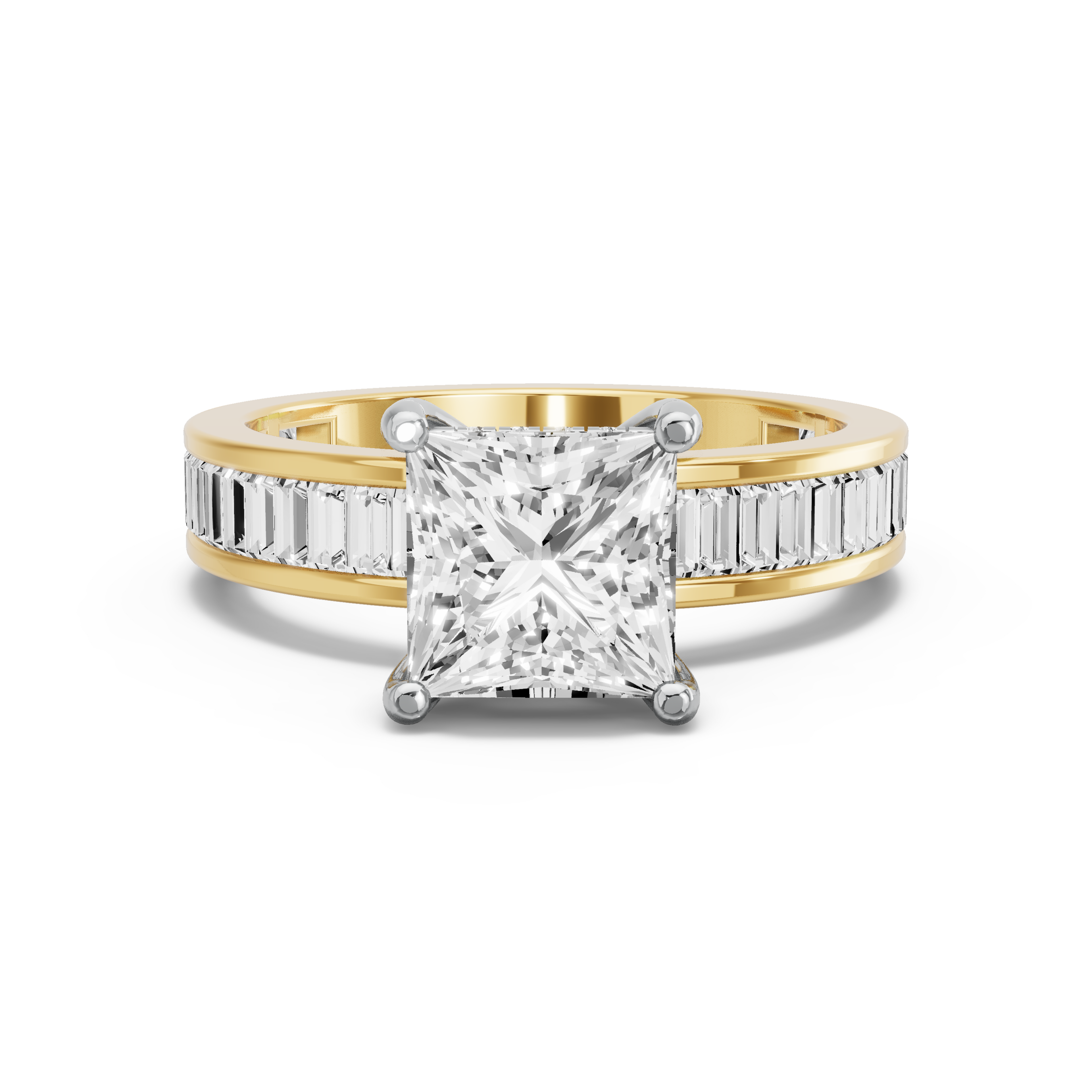 Image for Princess Pave Basket Ring with Baguette Channel band in 18K Rose Gold