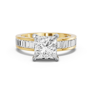 Image for Princess Pave Basket Ring with Baguette Channel band