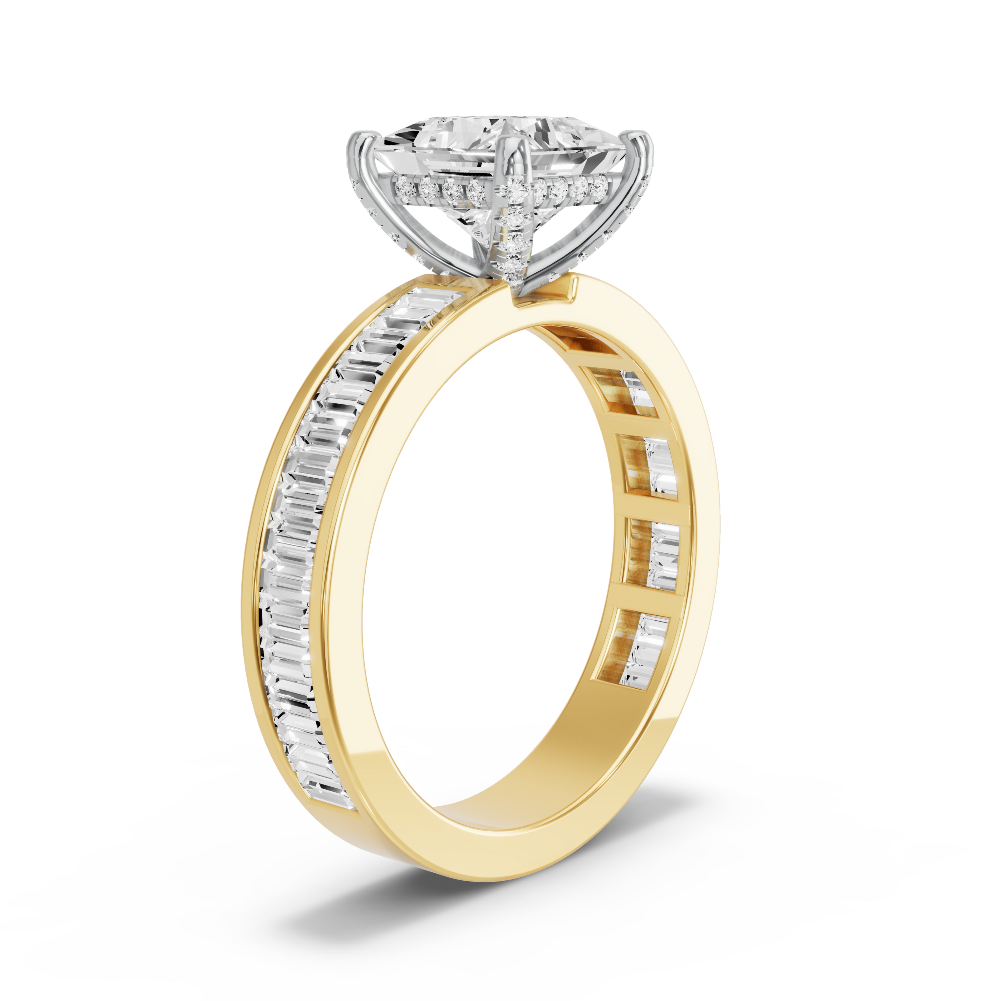 Image for Princess Pave Basket Ring with Baguette Channel band in 14K Rose Gold
