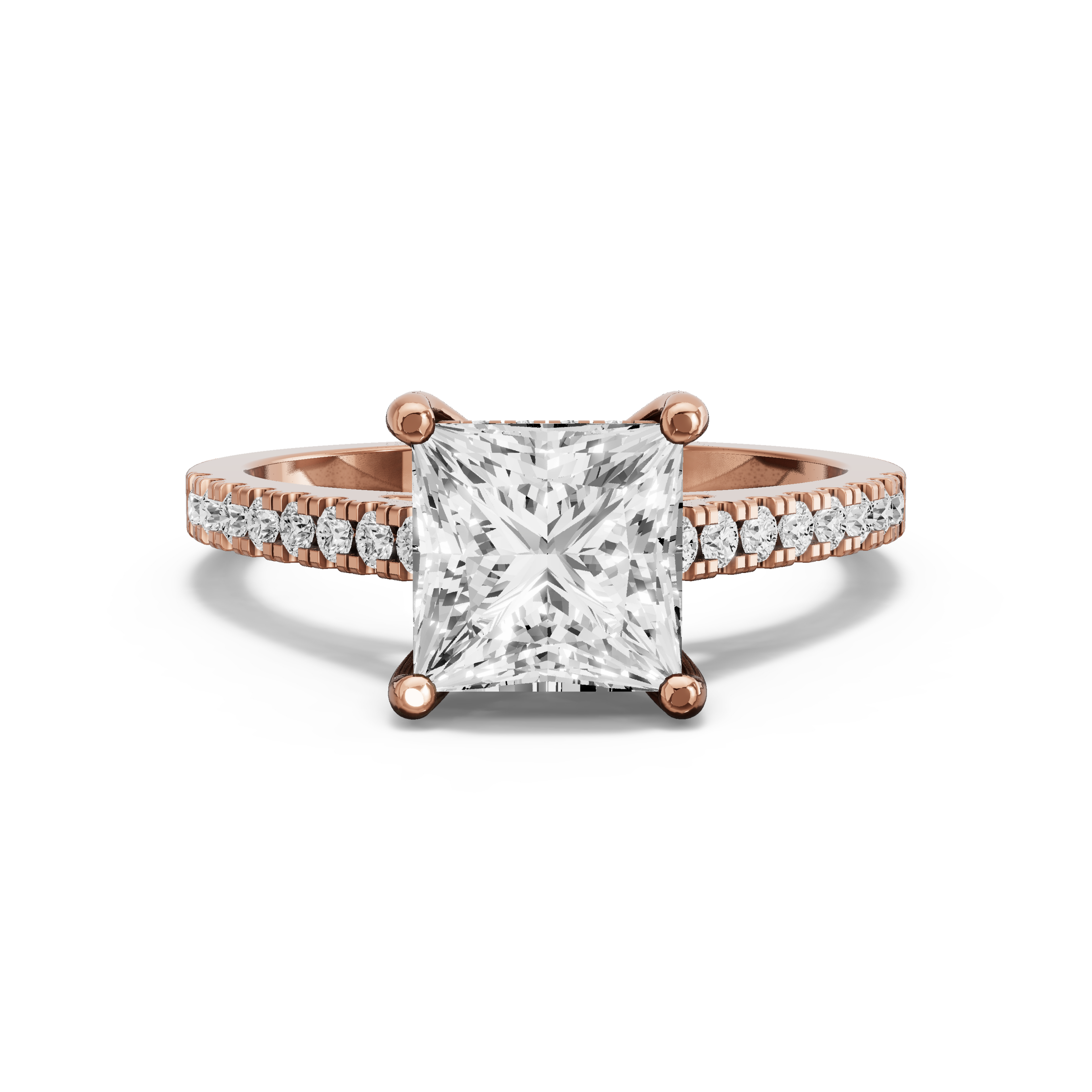 Image for Princess Pave Basket Ring with Cathedral Pave band in 18K Yellow Gold