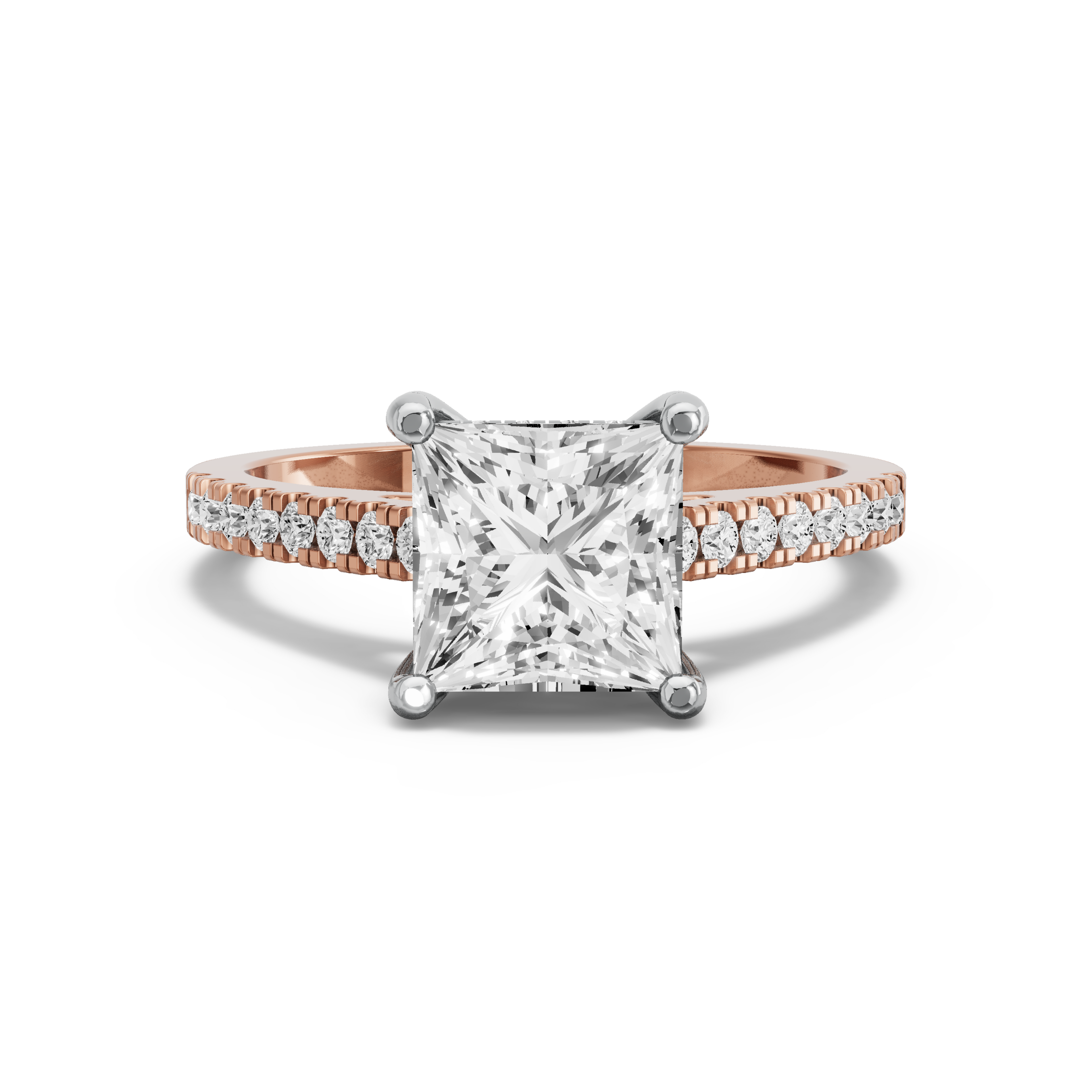 Image for Princess Pave Basket Ring with Cathedral Pave band in 14K Two Tone Yellow Gold