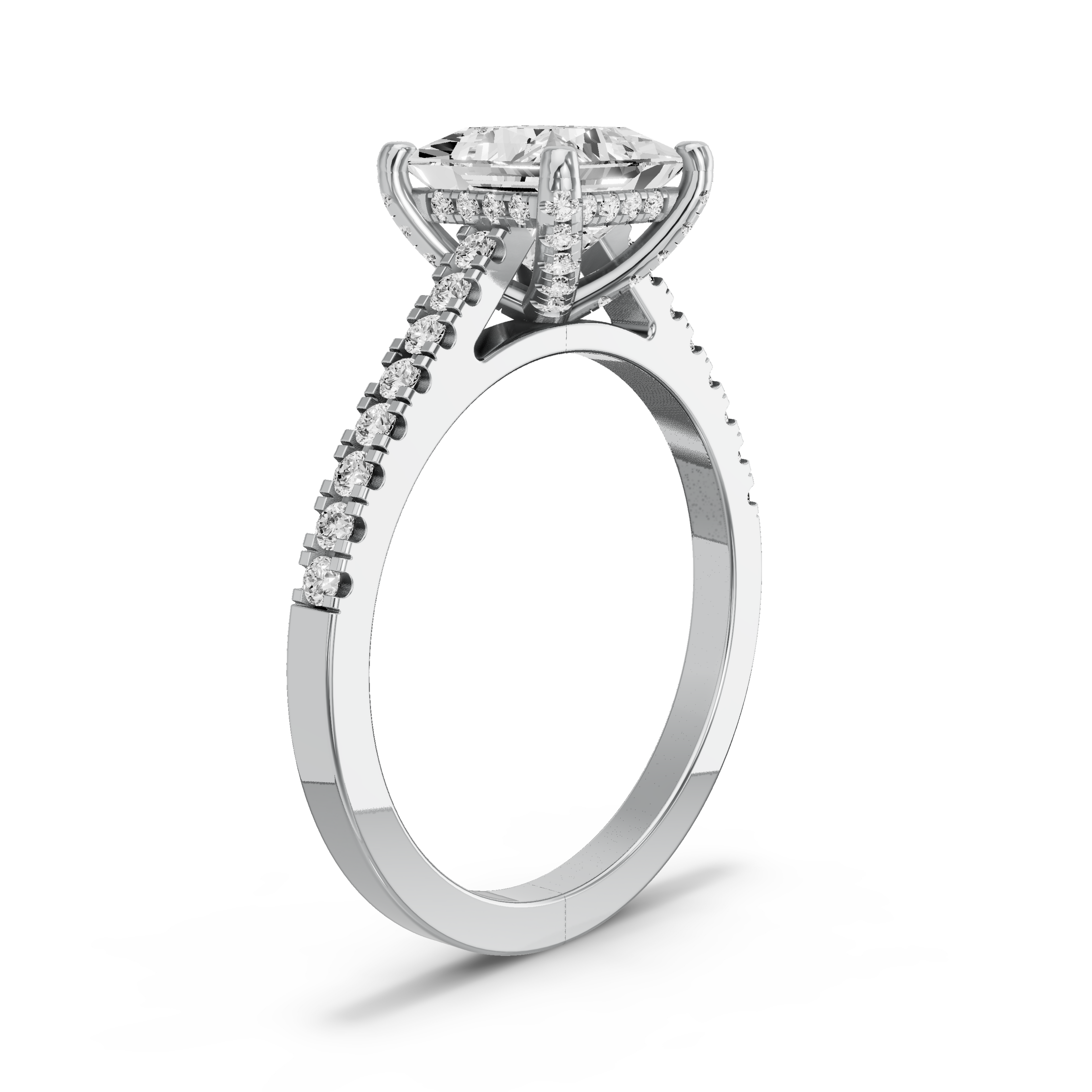 Image for Princess Pave Basket Ring with Cathedral Pave band in 18K Two Tone Rose Gold