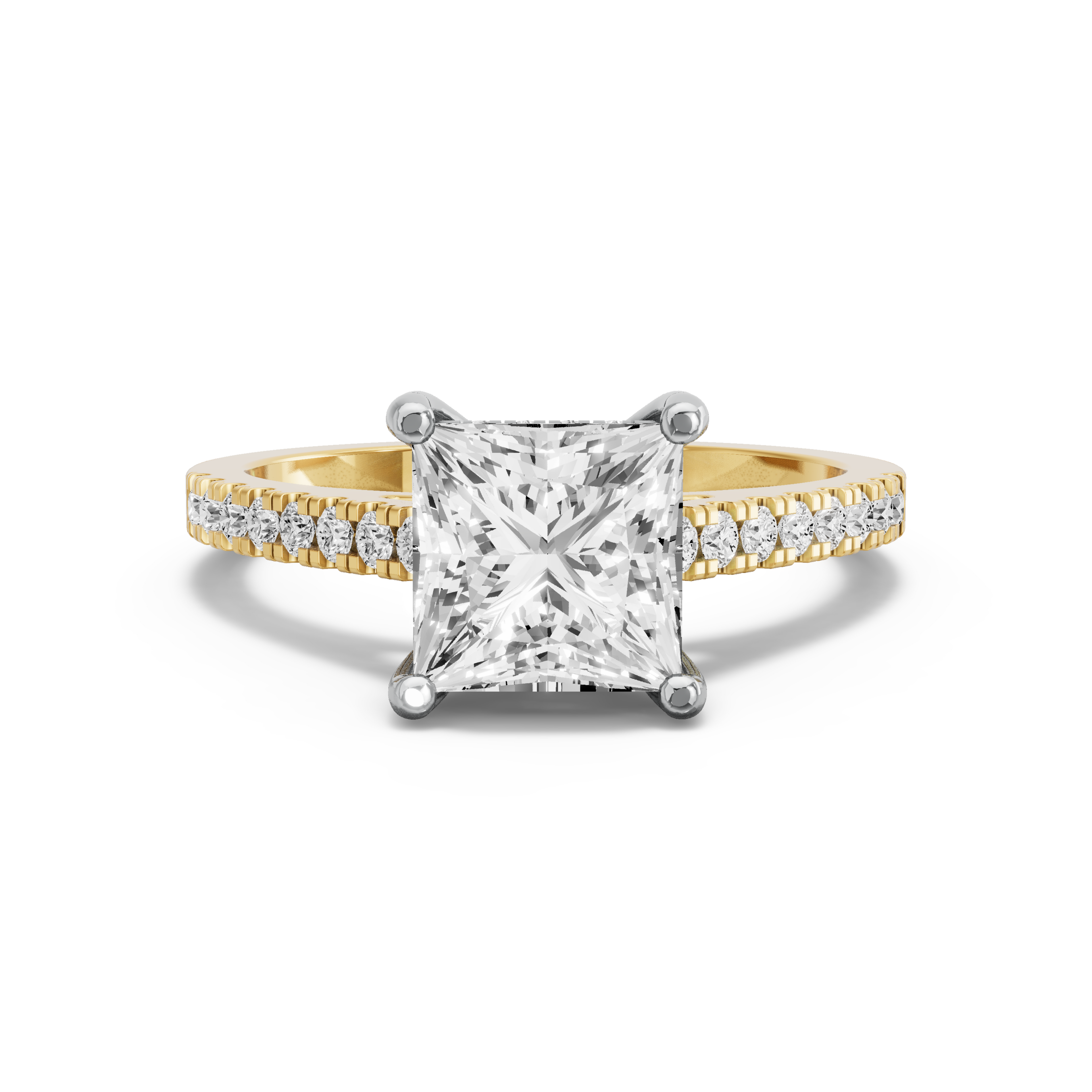 Image for Princess Pave Basket Ring with Cathedral Pave band in 14K Rose Gold