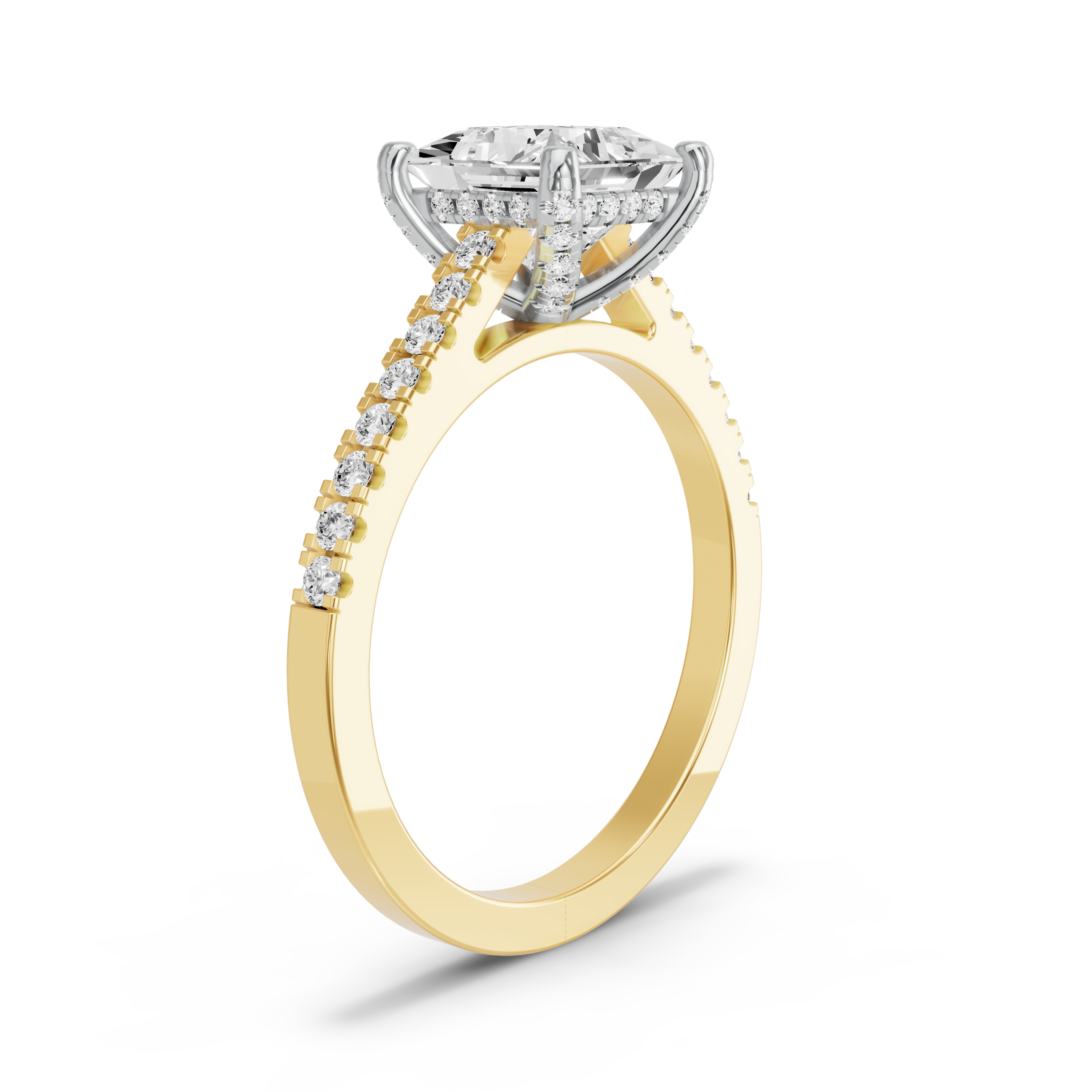 Image for Princess Pave Basket Ring with Cathedral Pave band in 18K Rose Gold