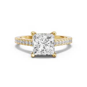 Image for Princess Pave Basket Ring with Cathedral Pave band in 18K White Gold