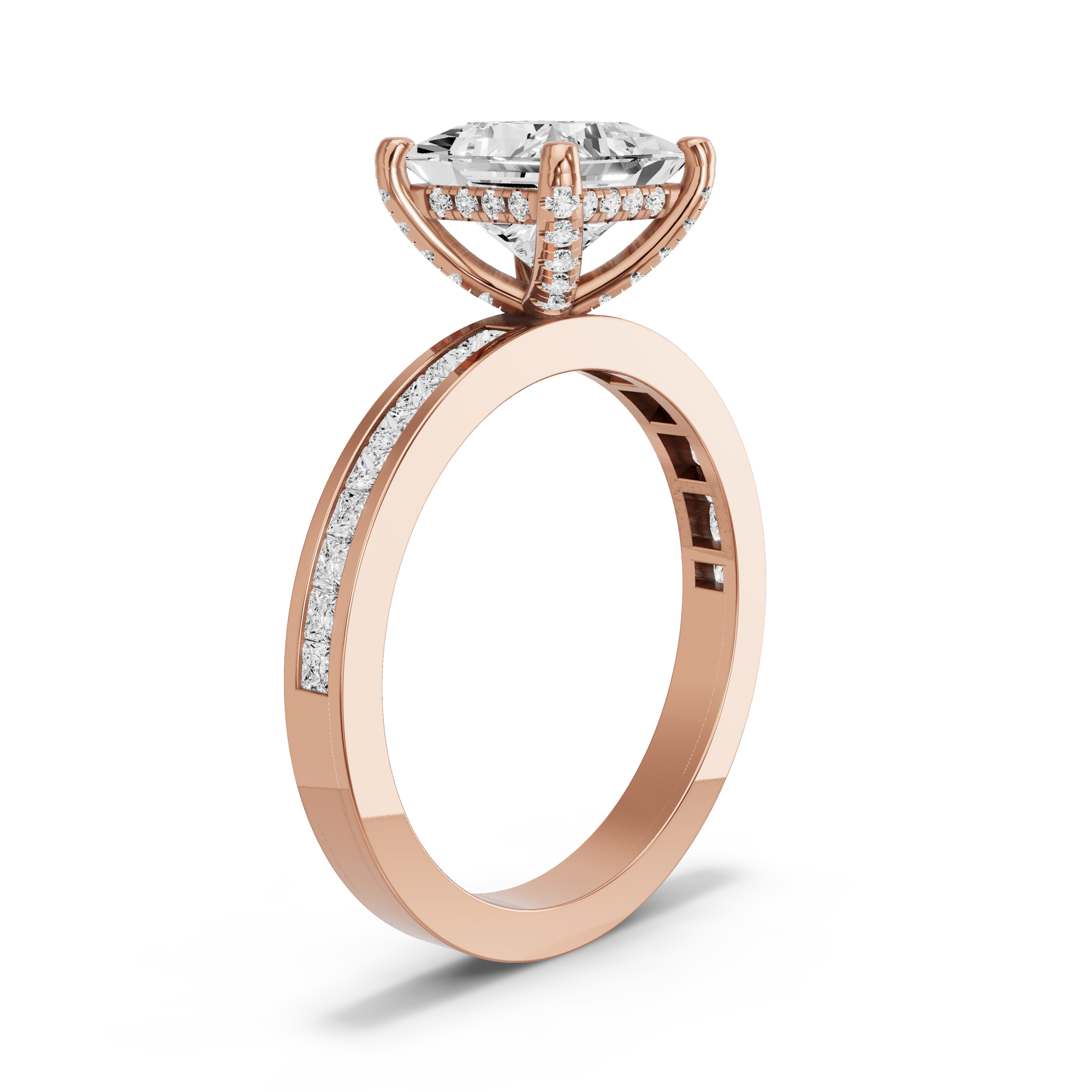 Image for Princess Pave Basket Ring with Channel band in 10K Yellow Gold