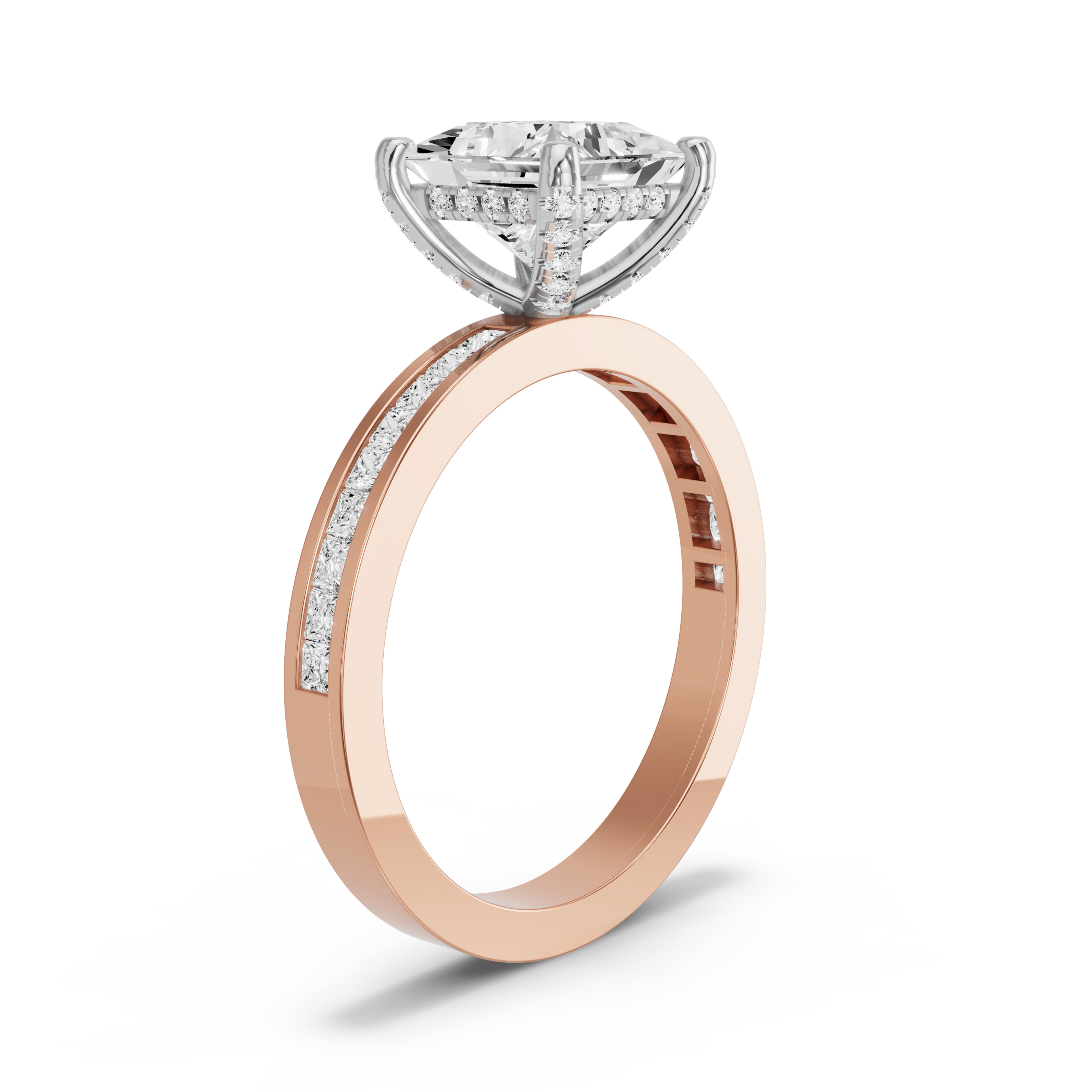 Image for Princess Pave Basket Ring with Channel band in 18K Two Tone Yellow Gold
