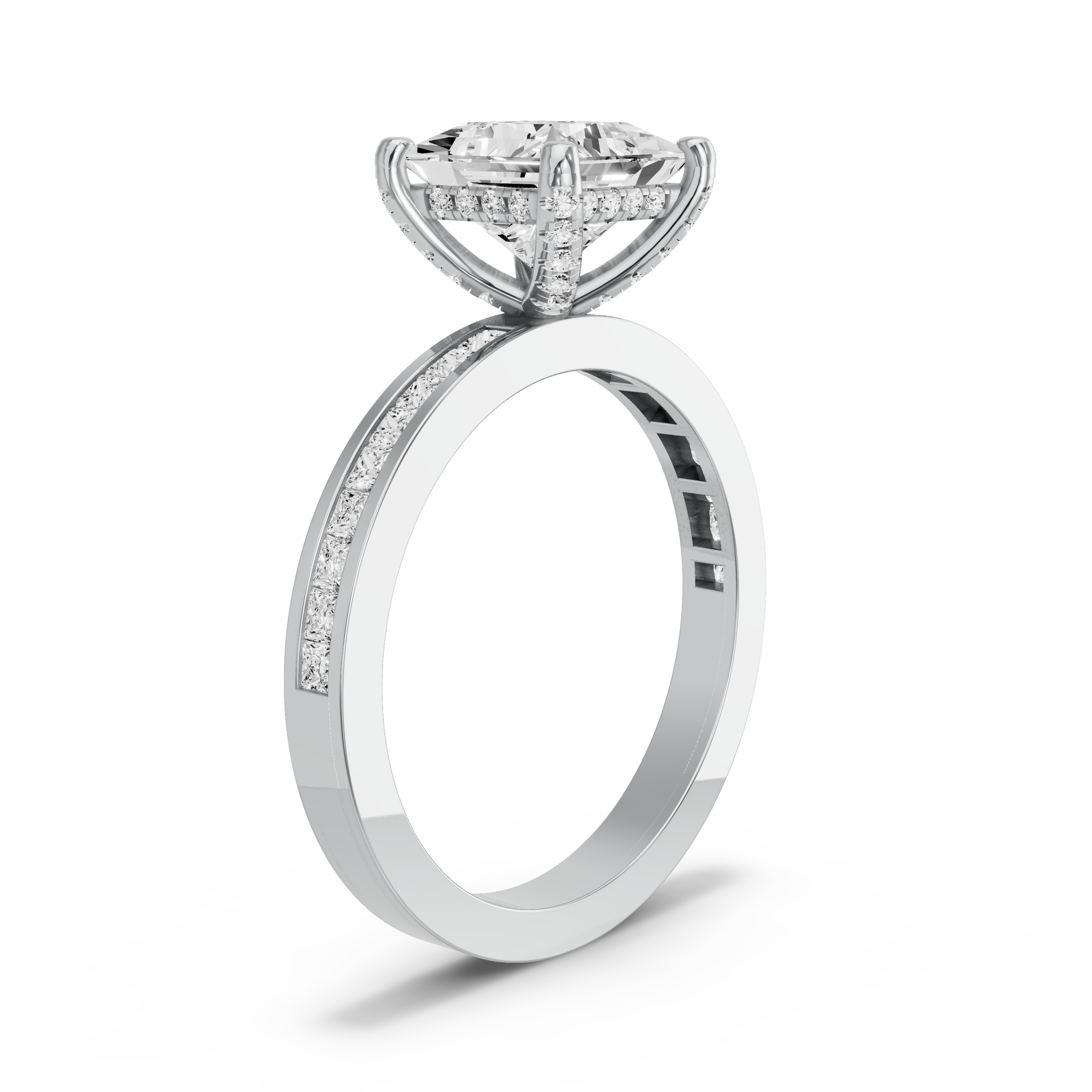 Image for Princess Pave Basket Ring with Cathedral Pave band in 950 Platinum