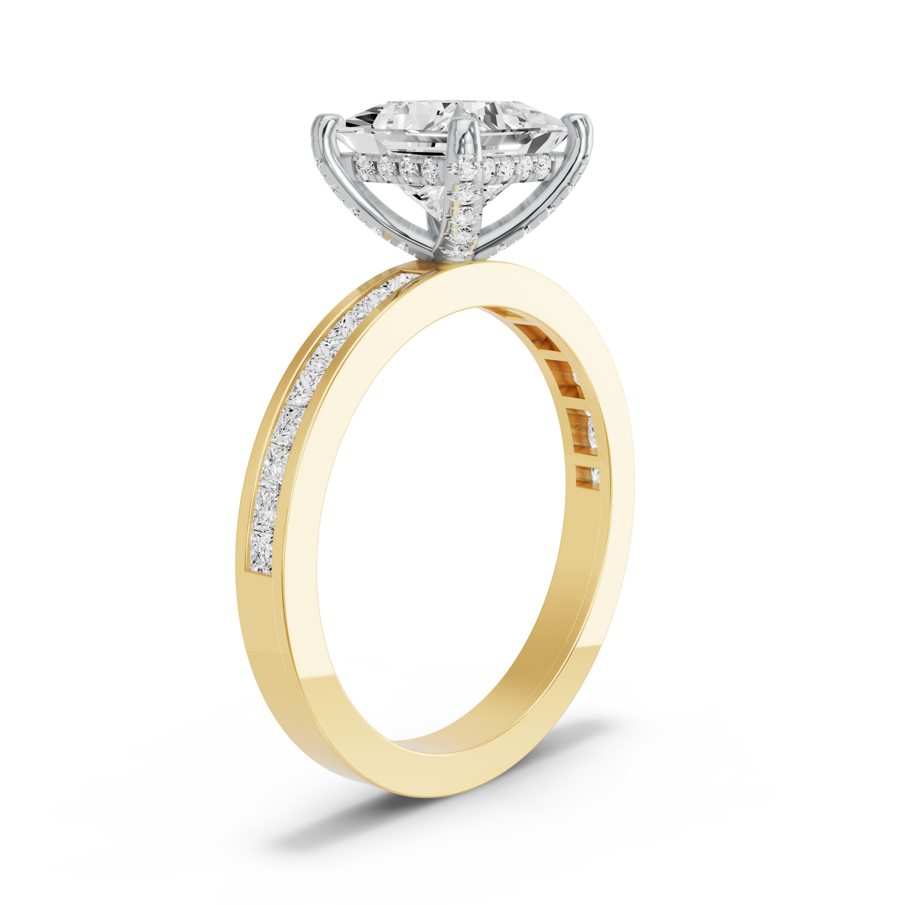 Image for Princess Pave Basket Ring with Channel band in 18K Rose Gold