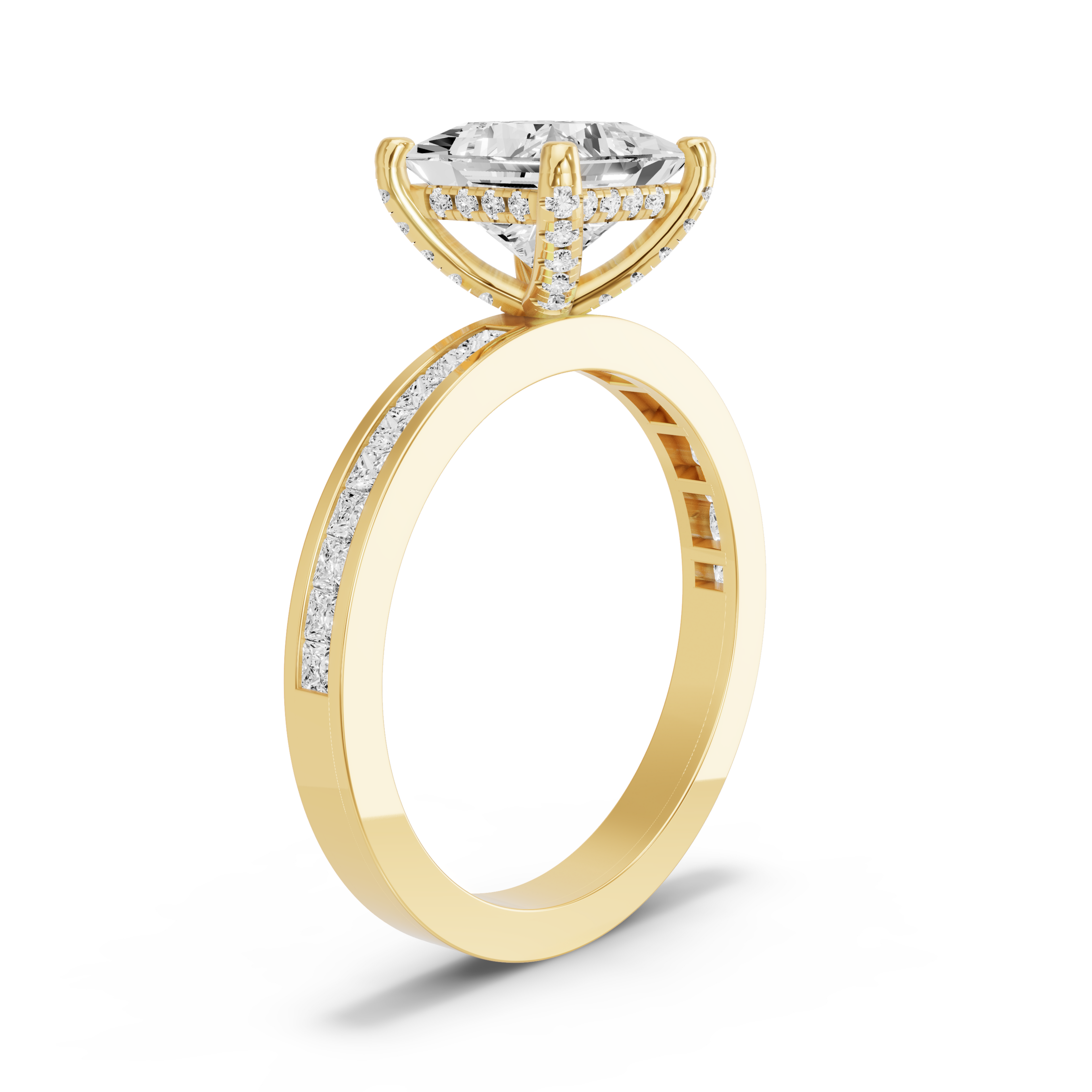 Image for Princess Pave Basket Ring with Channel band in 14K White Gold
