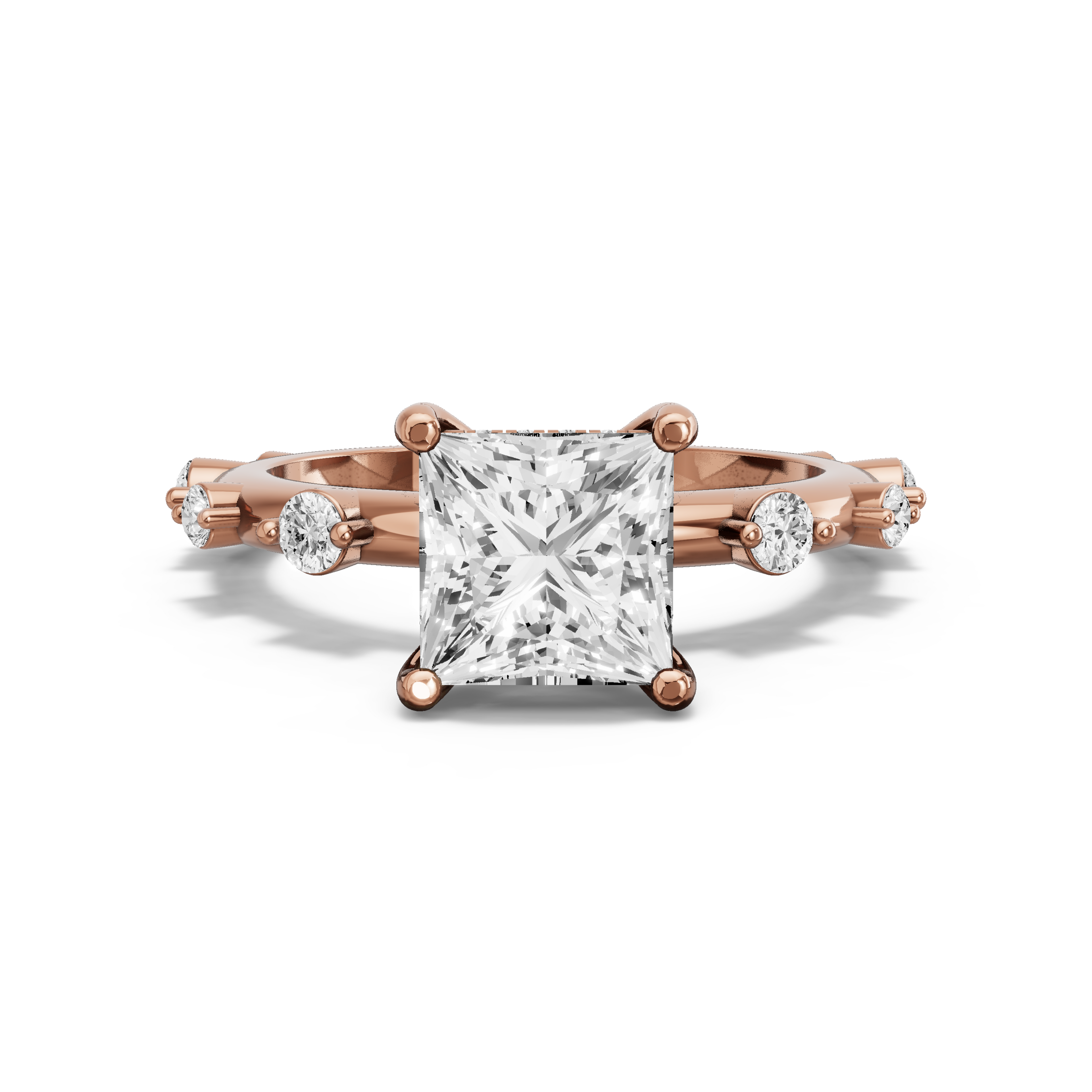 Image for Princess Pave Basket Ring with Floating Station band in 10K Yellow Gold