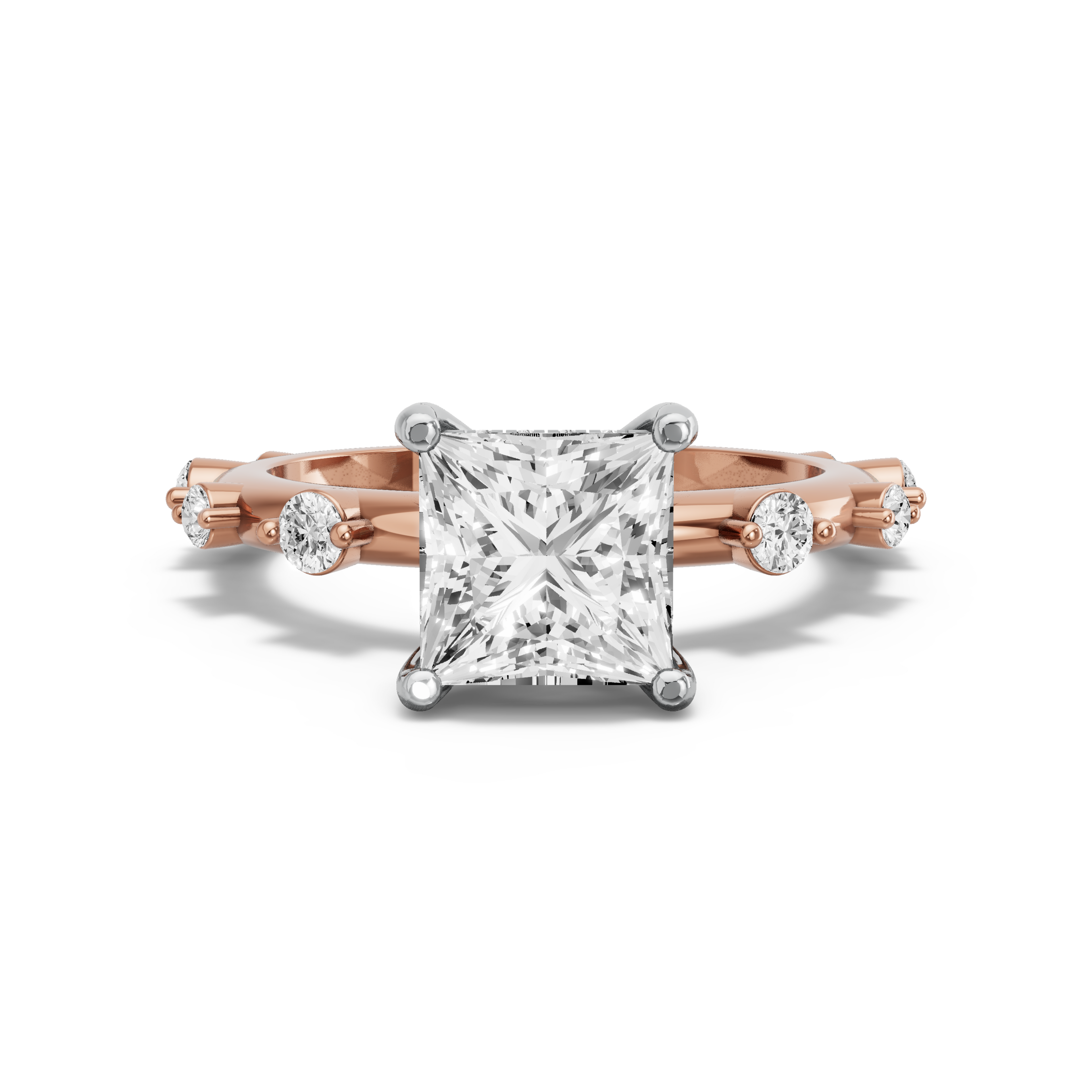 Image for Princess Pave Basket Ring with Floating Station band in 10K Two Tone Yellow Gold