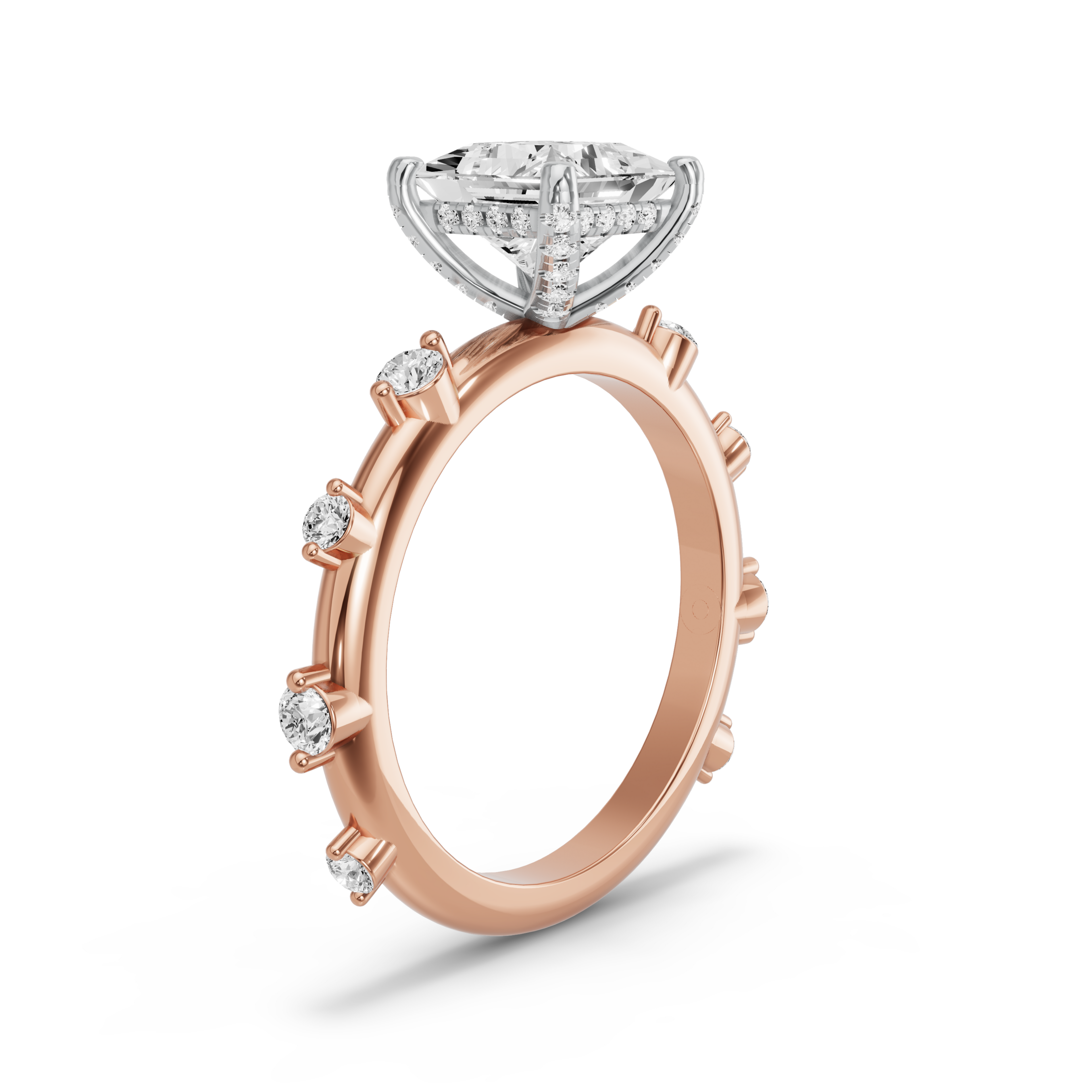 Image for Princess Pave Basket Ring with Floating Station band in 10K Two Tone Yellow Gold