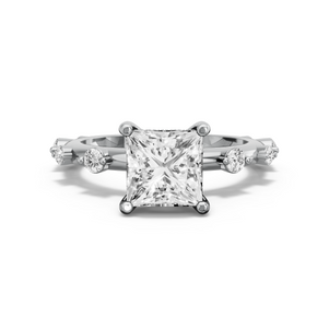 Image for Princess Pave Basket Ring with Floating Station band in 18K White Gold