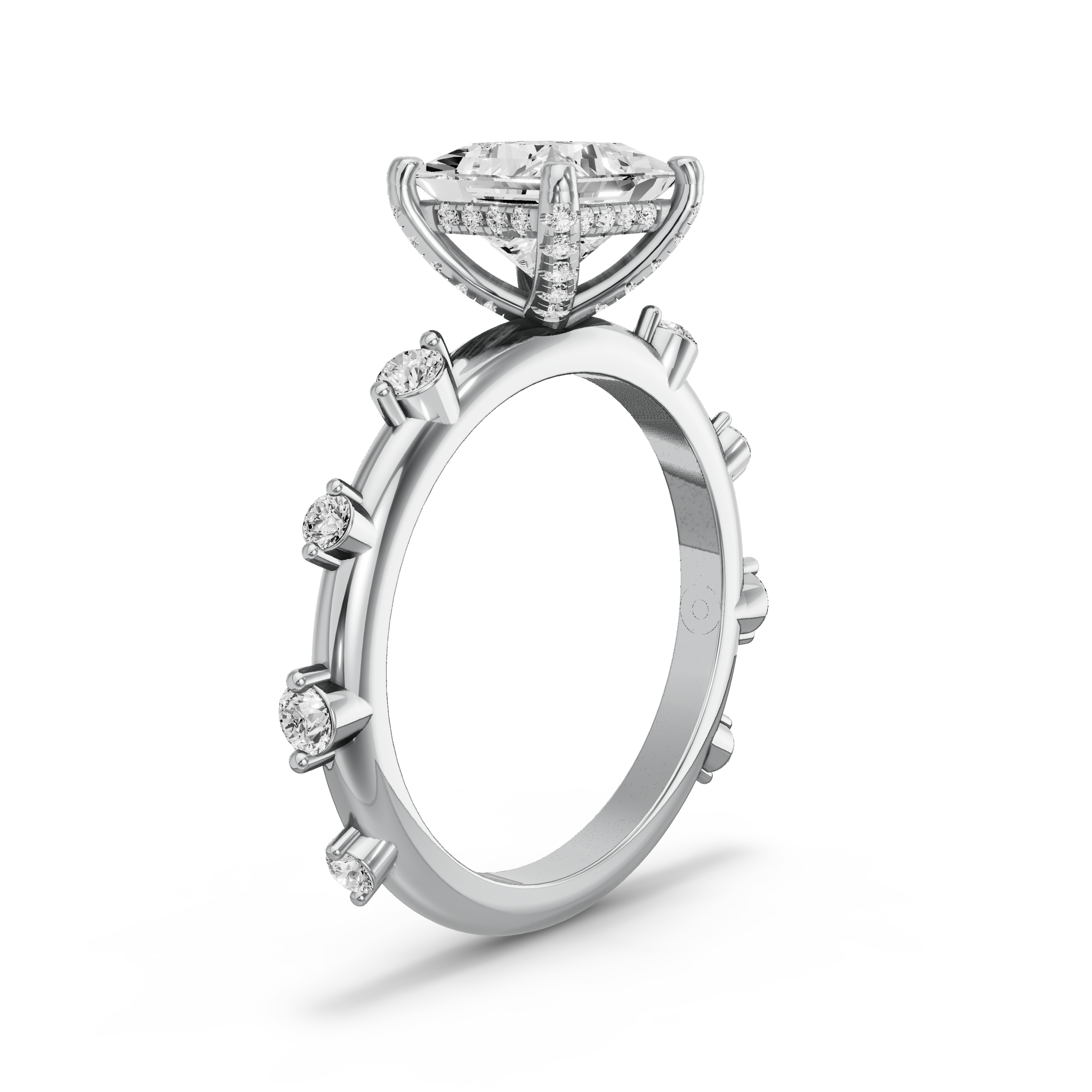 Image for Princess Pave Basket Ring with Floating Station band in 18K Two Tone Rose Gold
