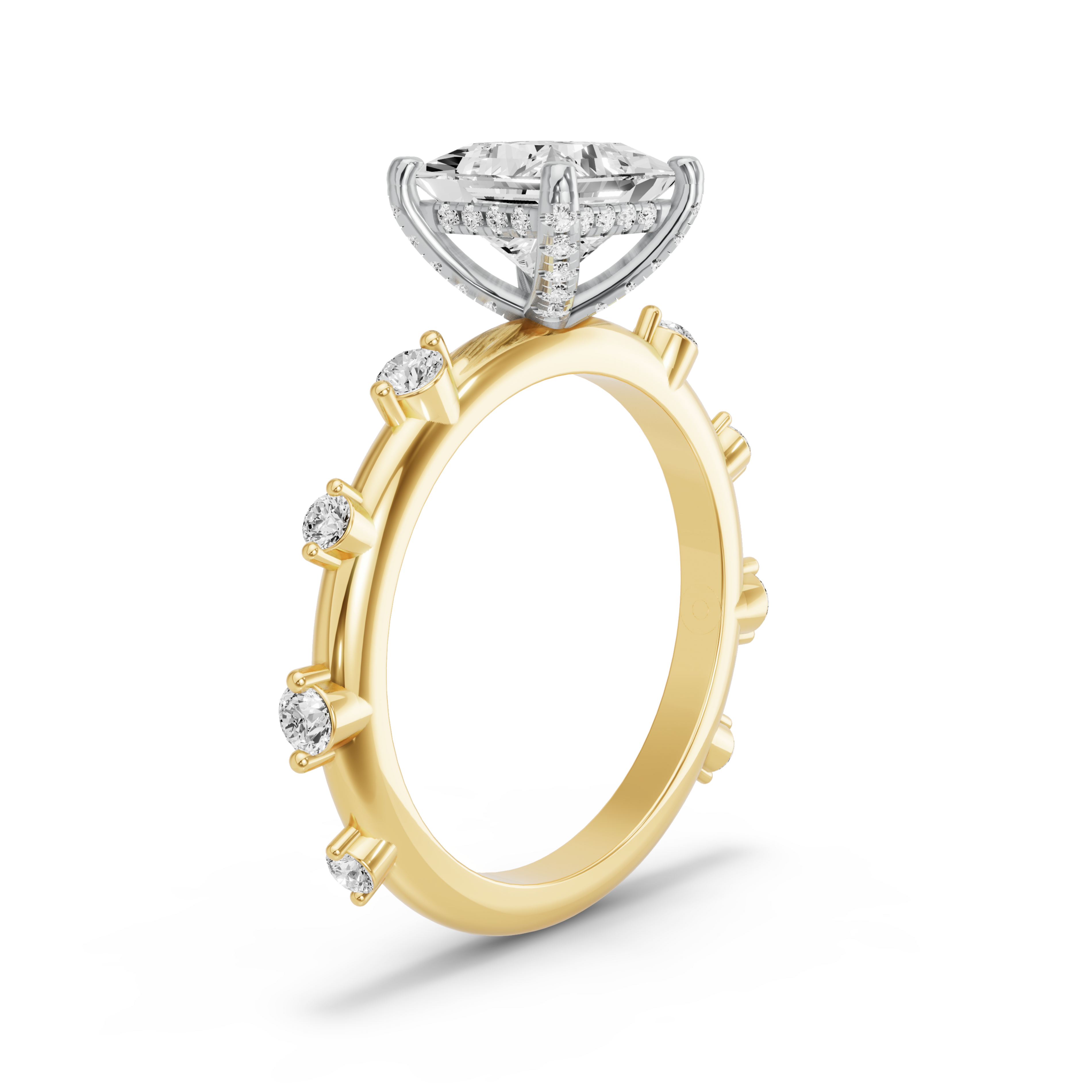 Image for Princess Pave Basket Ring with Floating Station band in 14K Rose Gold