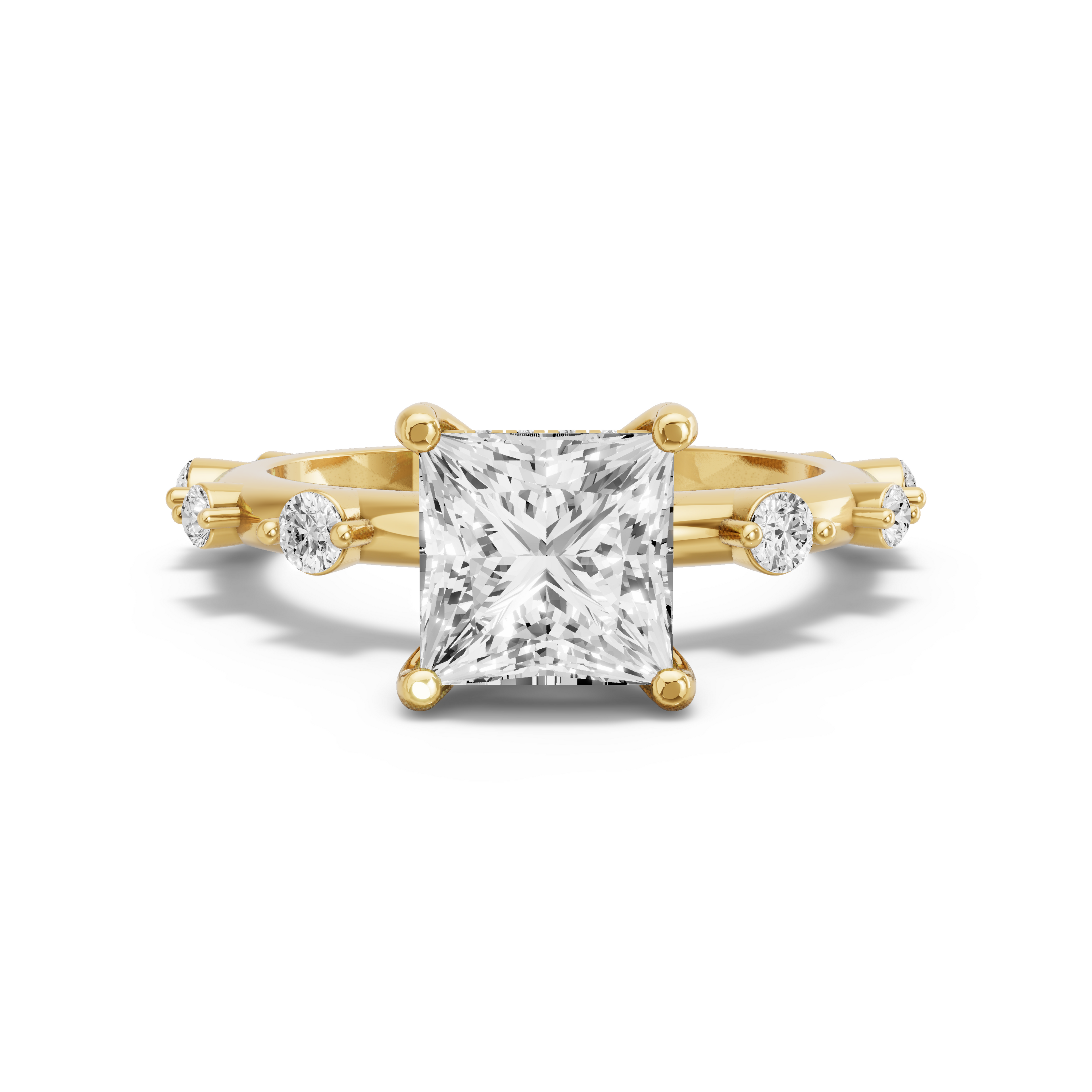 Image for Princess Pave Basket Ring with Floating Station band in 14K White Gold