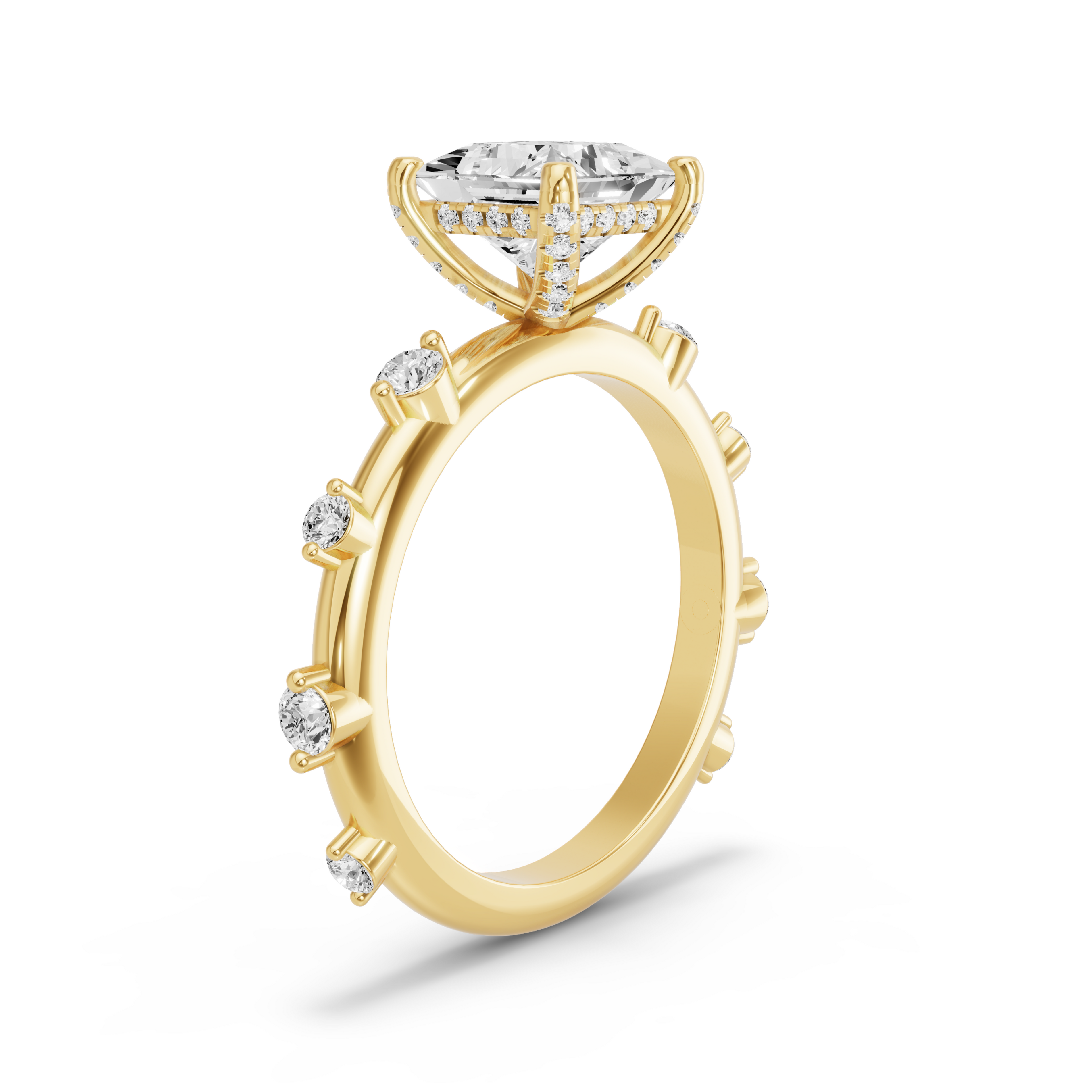 Image for Princess Pave Basket Ring with Floating Station band in 14K White Gold