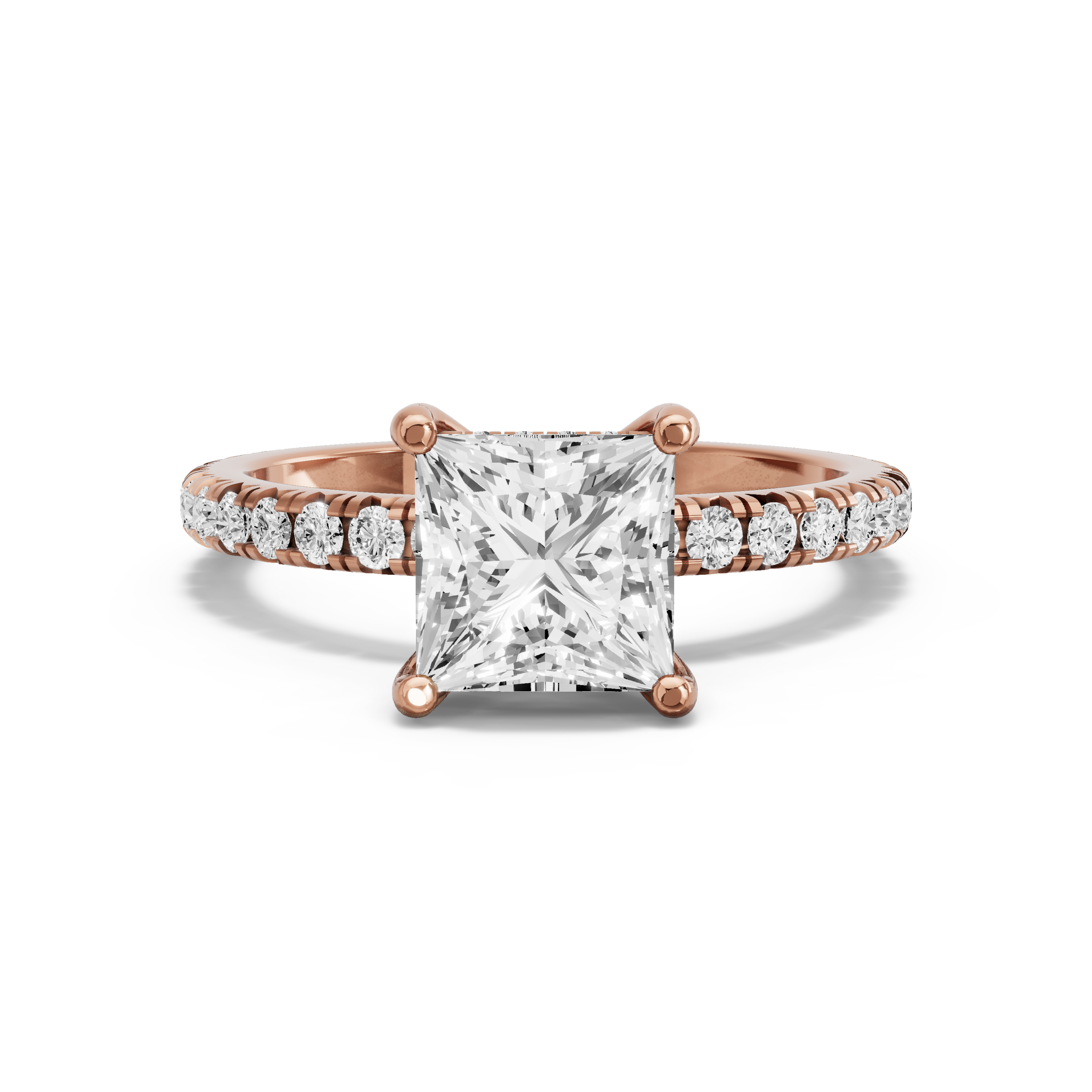 Image for Princess Pave Basket Ring with French Pave band in 18K Yellow Gold
