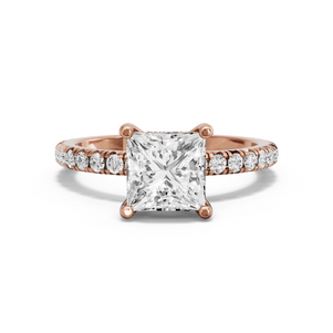 Image for Princess Pave Basket Ring with French Pave band in 18K Yellow Gold