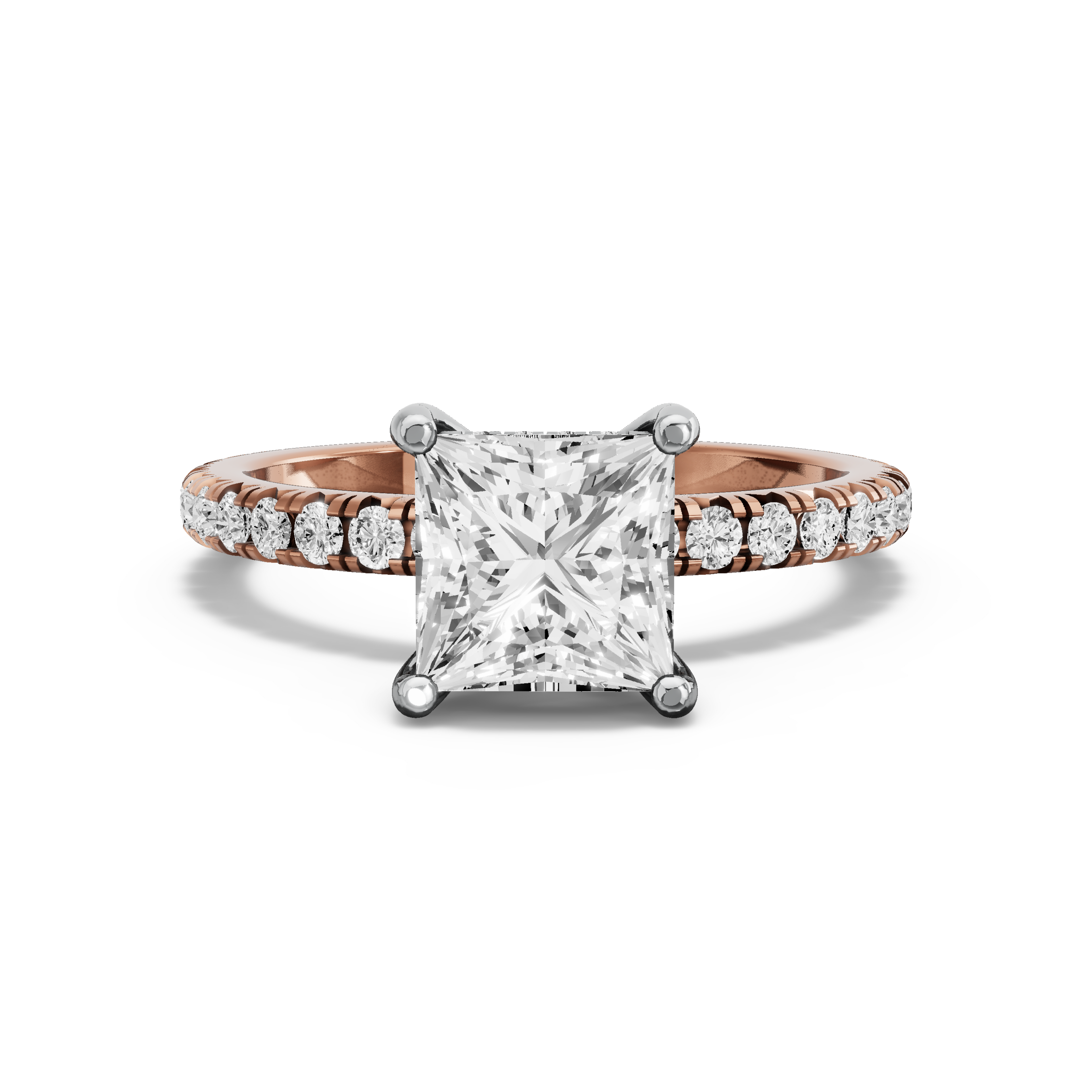 Image for Princess Pave Basket Ring with French Pave band in 10K Two Tone Rose Gold