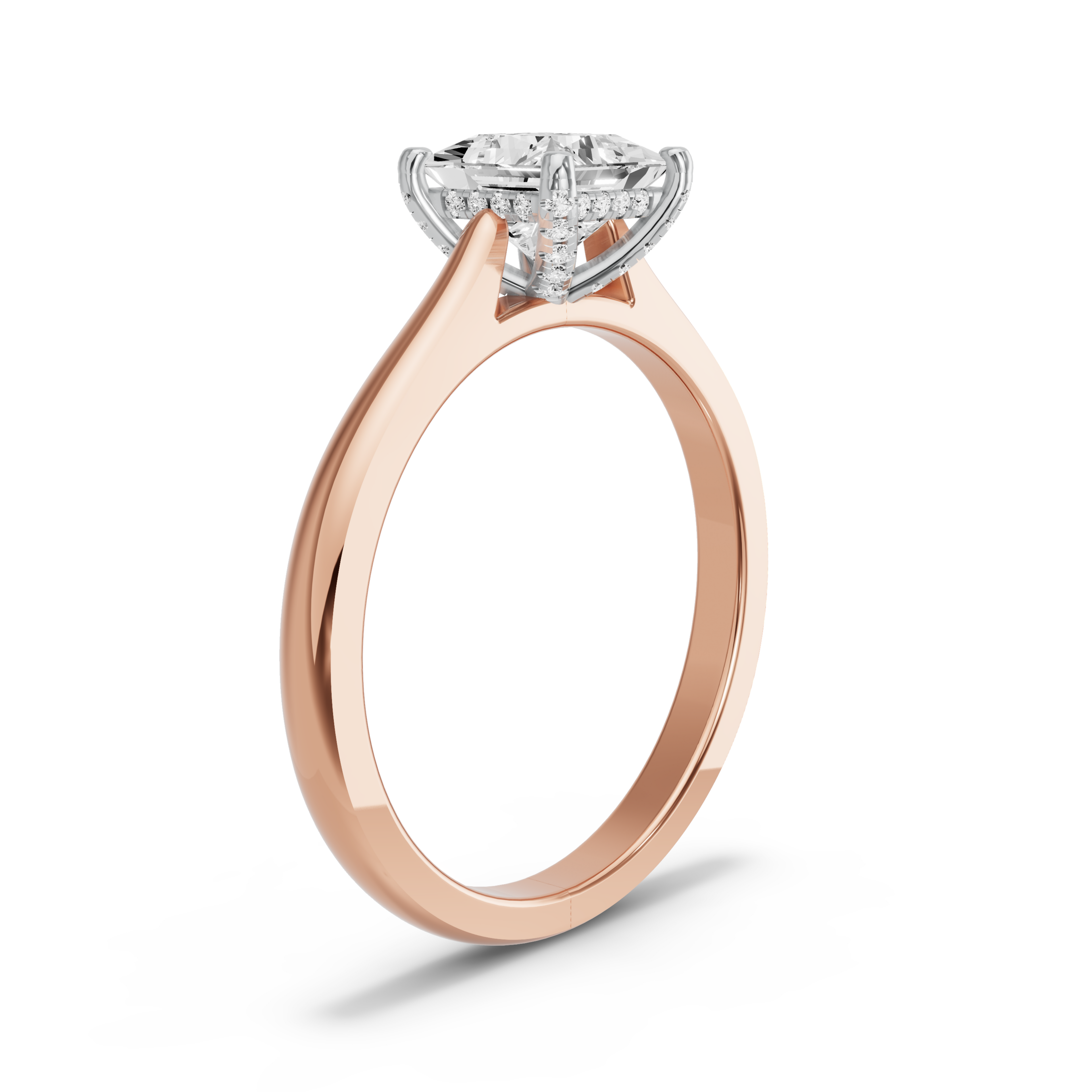 Image for Princess Pave Basket Ring with Knife Edge Cathedral band in 18K Two Tone Yellow Gold