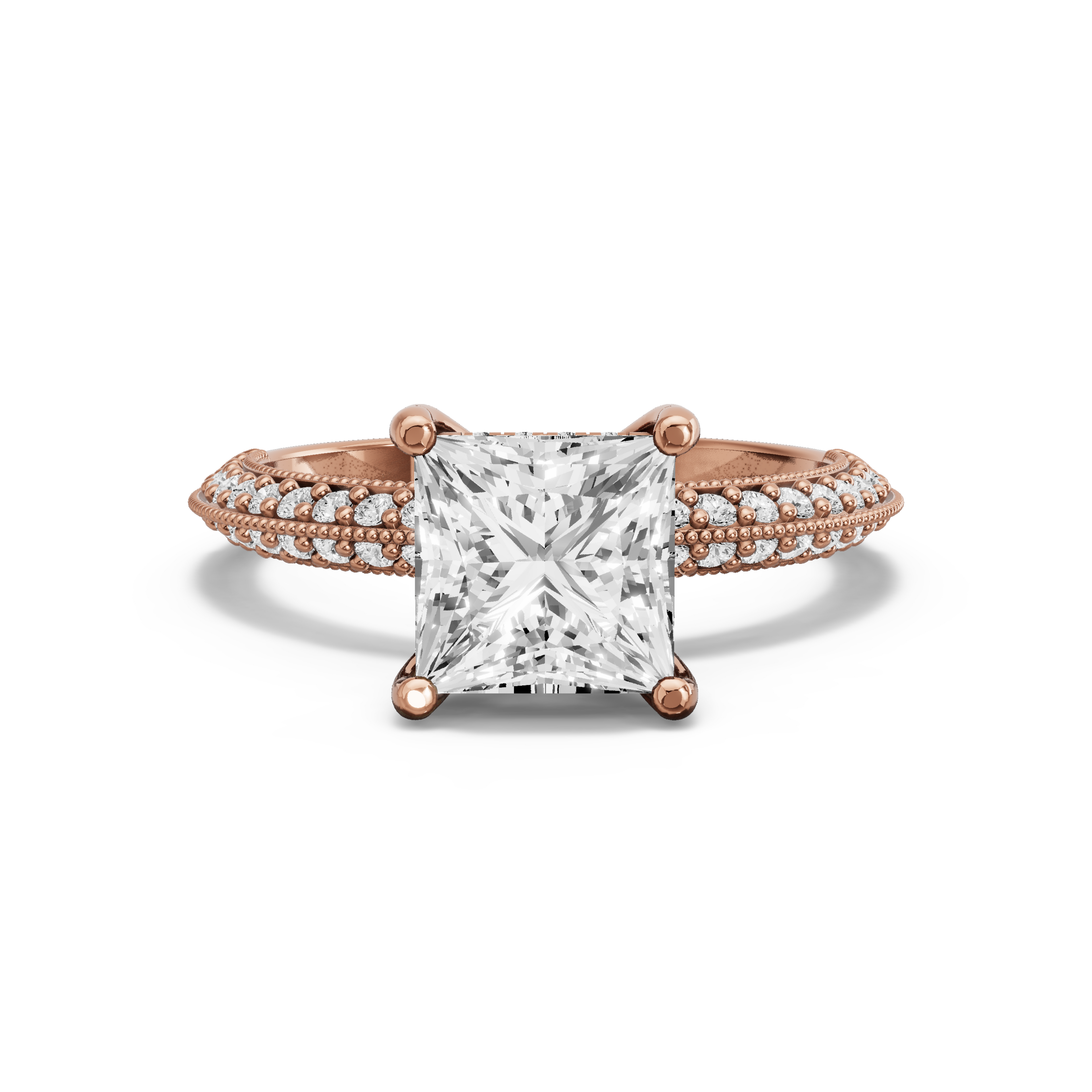 Image for Princess Pave Basket Ring with Knife Edge Pave band in 14K Yellow Gold