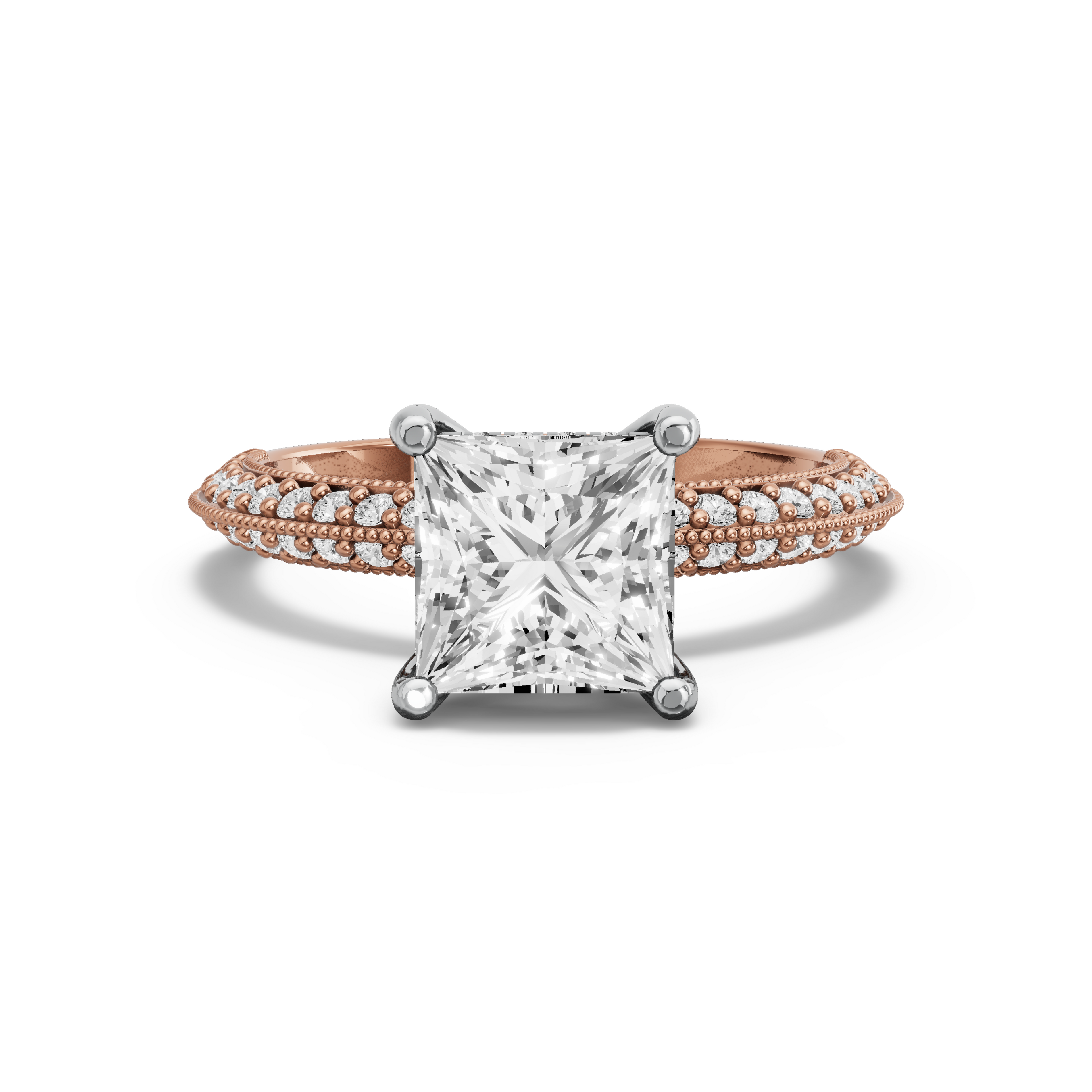 Image for Princess Pave Basket Ring with Knife Edge Pave band in 10K Two Tone Yellow Gold