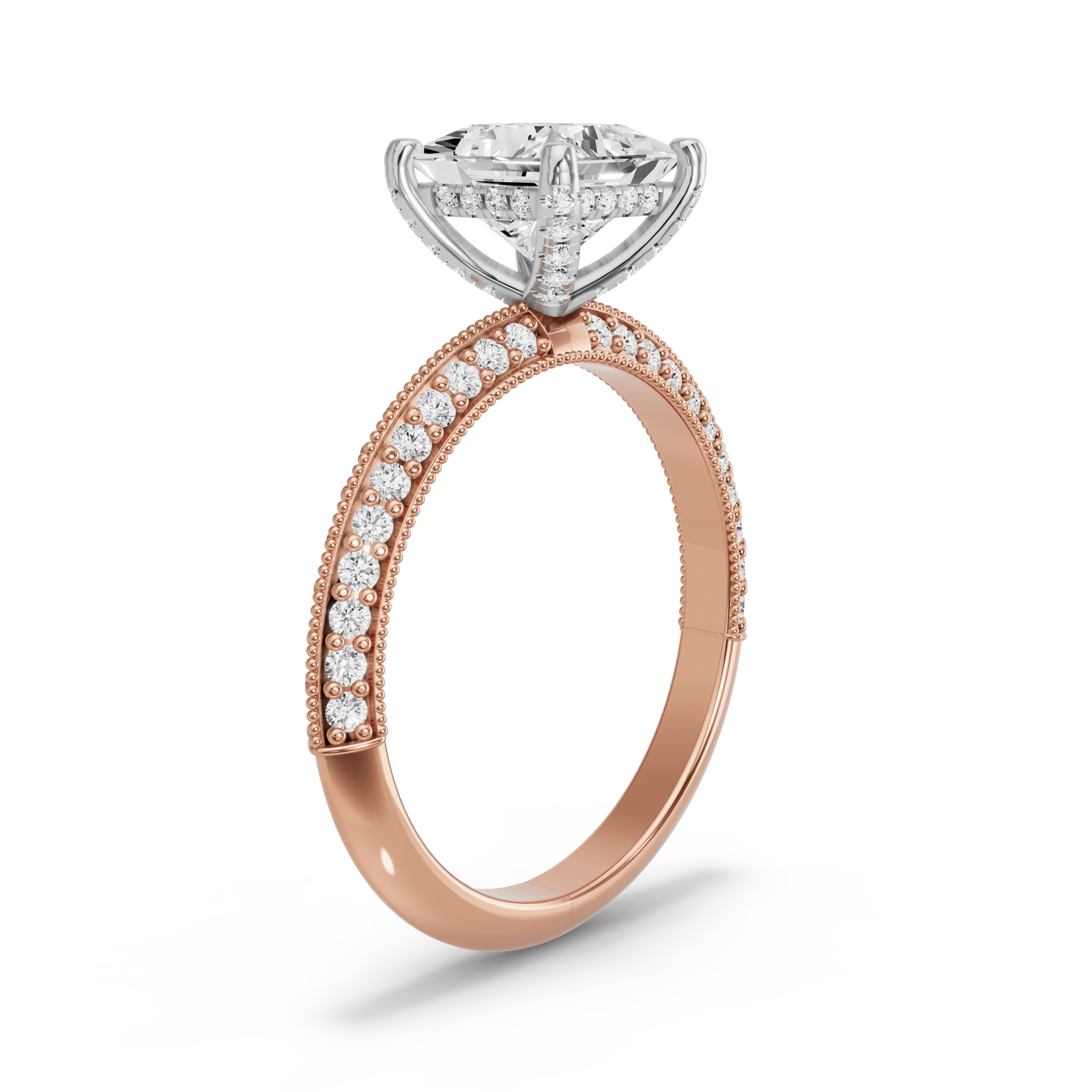 Image for Princess Pave Basket Ring with Knife Edge Pave band in 18K Two Tone Yellow Gold