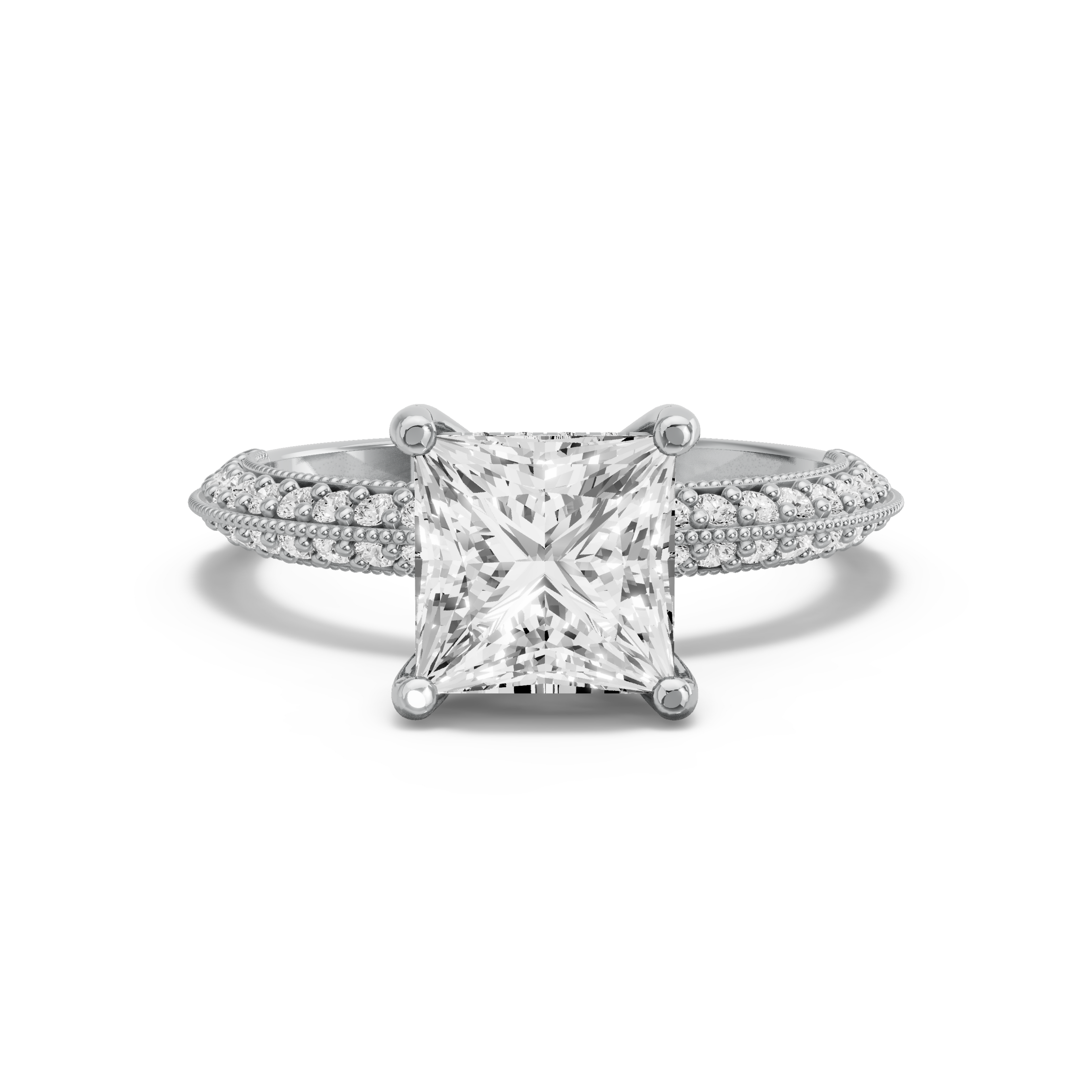 Image for Princess Pave Basket Ring with Knife Edge Pave band in 18K Two Tone Rose Gold