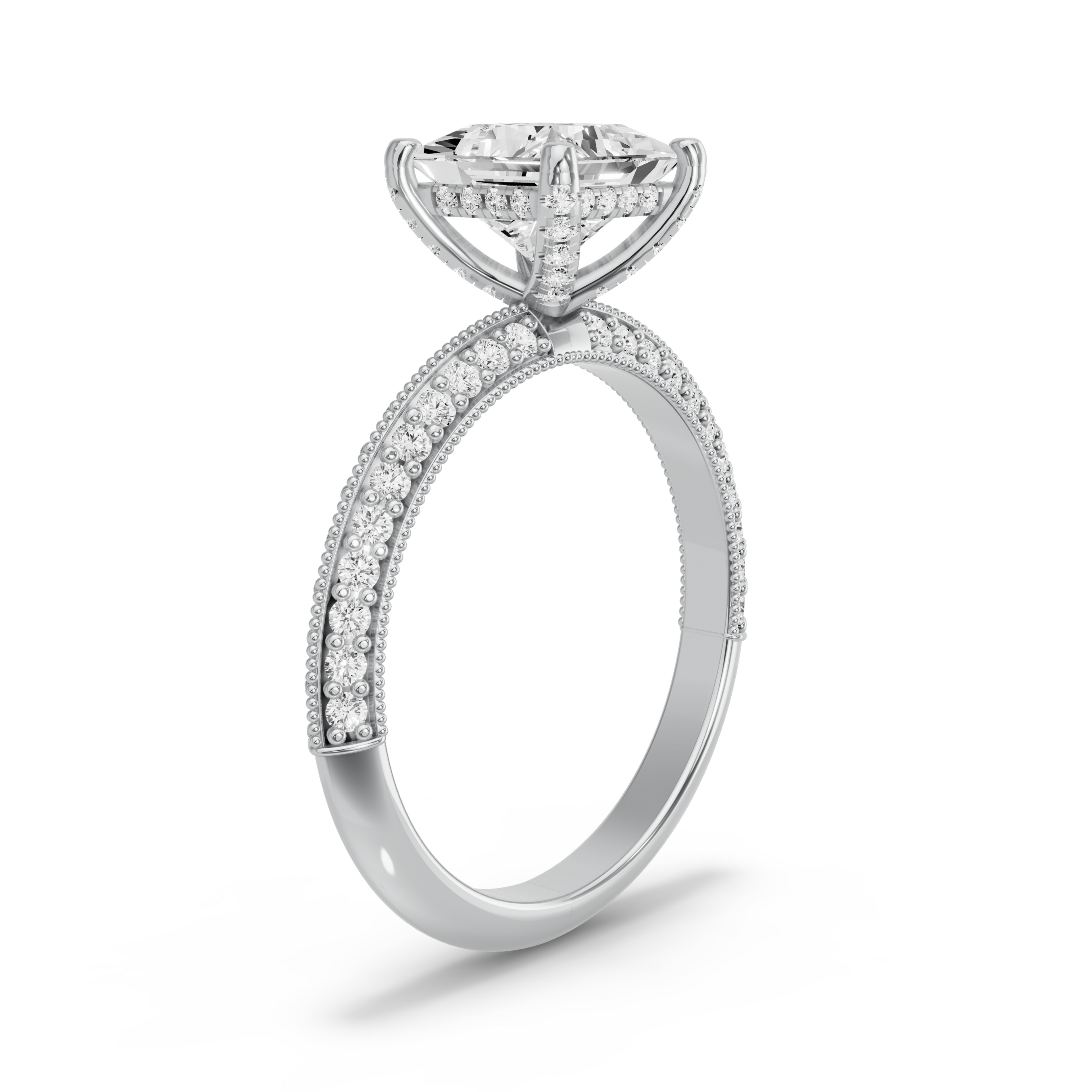 Image for Princess Pave Basket Ring with Knife Edge Cathedral band in 950 Platinum