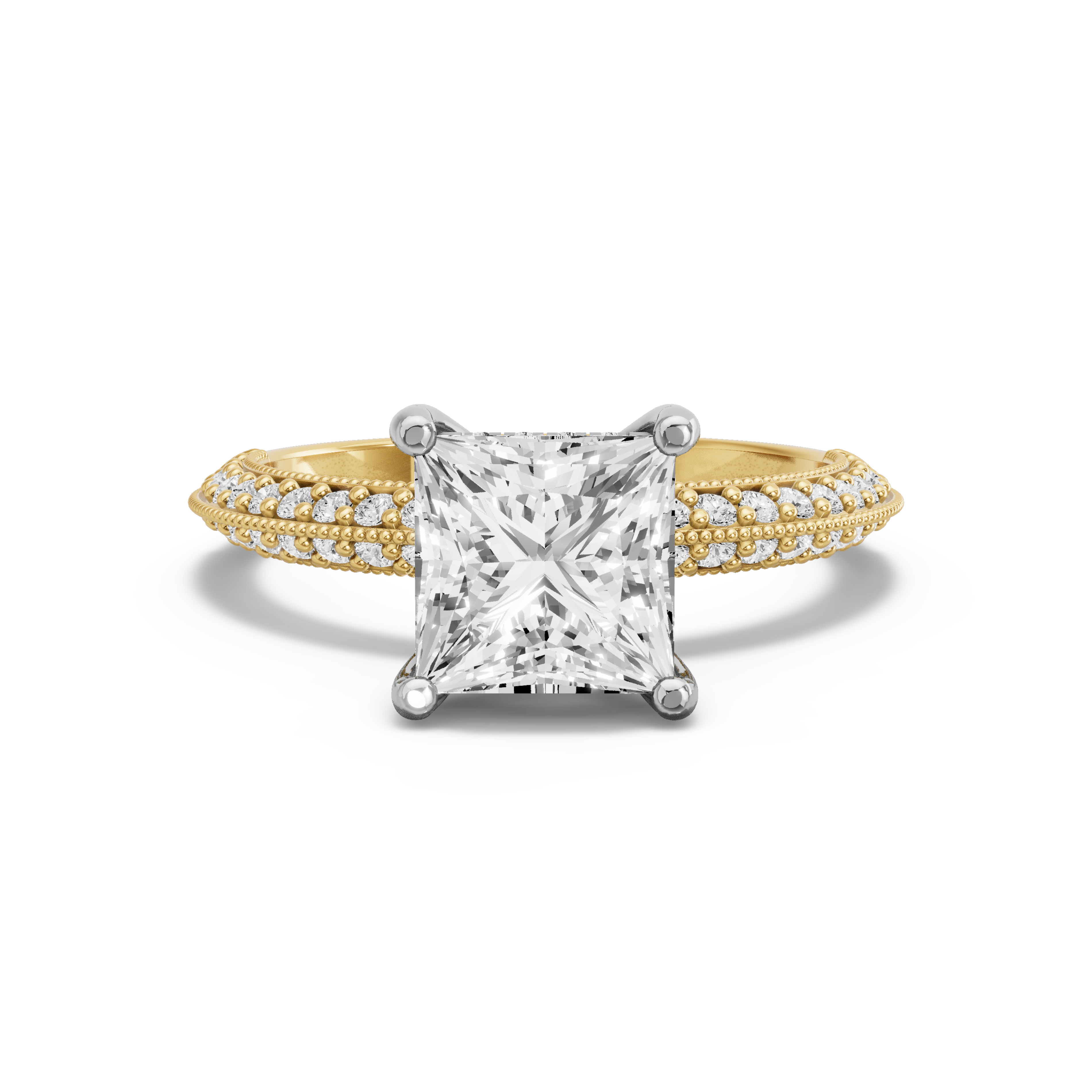 Image for Princess Pave Basket Ring with Knife Edge Pave band in 10K Rose Gold