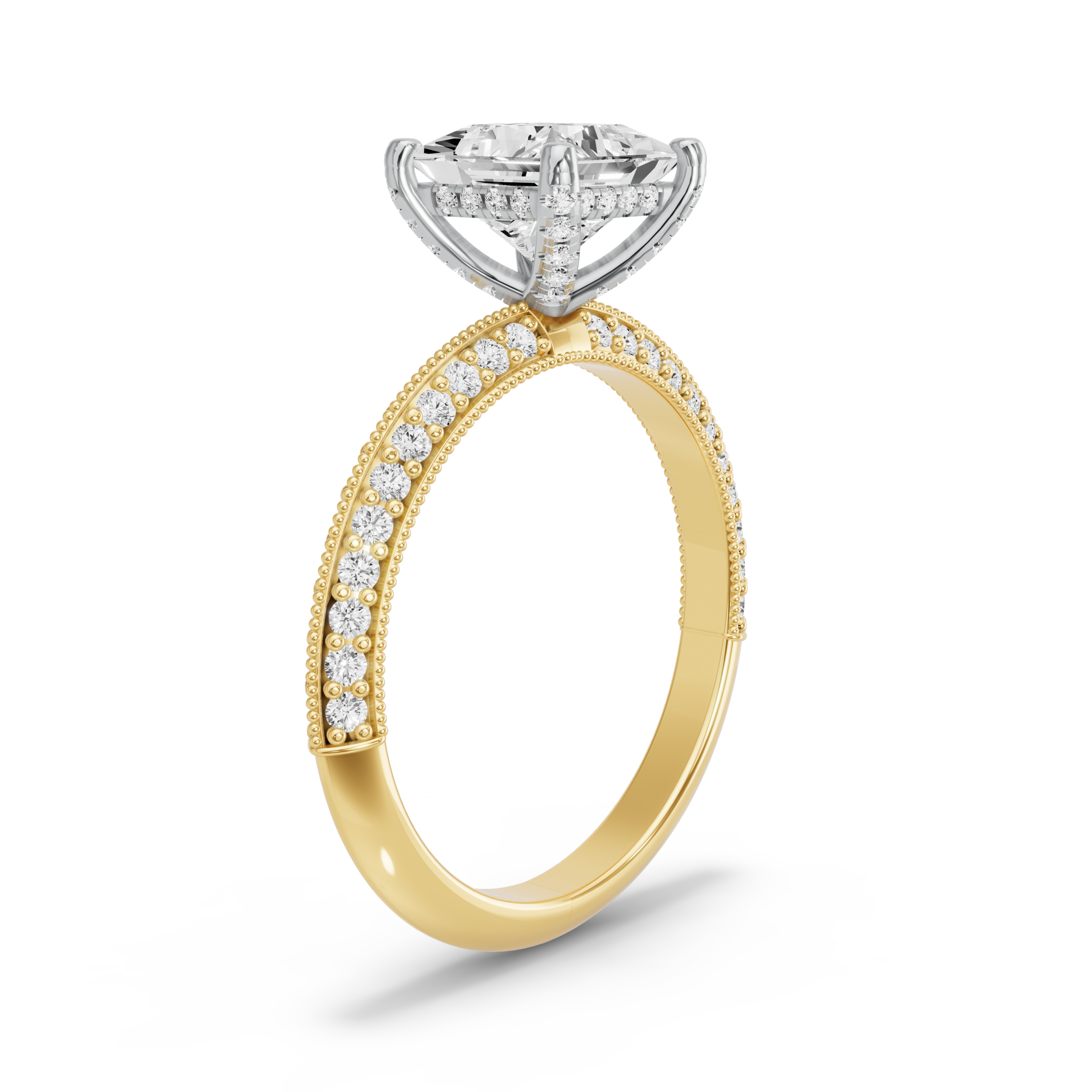 Image for Princess Pave Basket Ring with Knife Edge Pave band in 10K Rose Gold