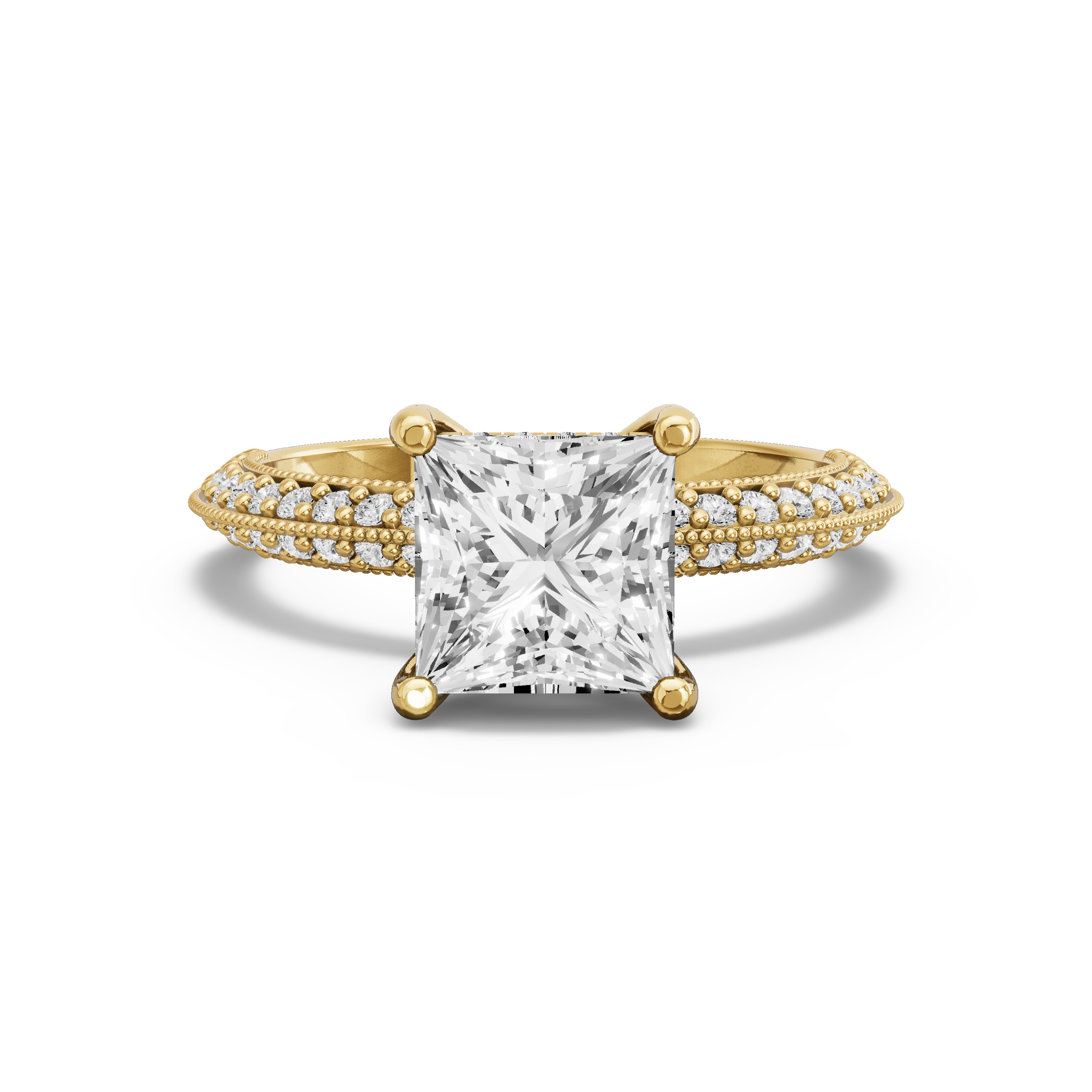 Image for Princess Pave Basket Ring with Knife Edge Pave band in 14K White Gold